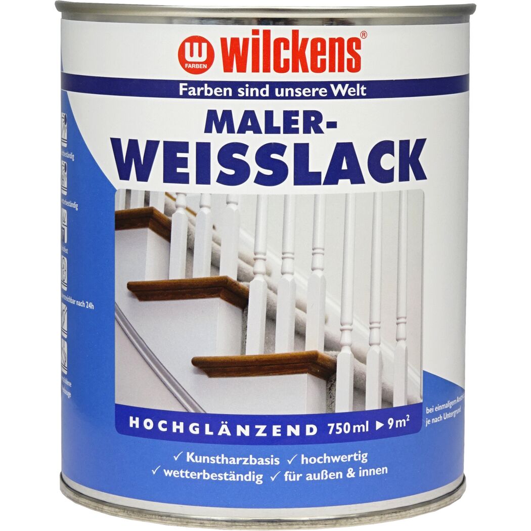 Weißlack-Dose mit Bild von weiß gestrichenen Treppengeländer