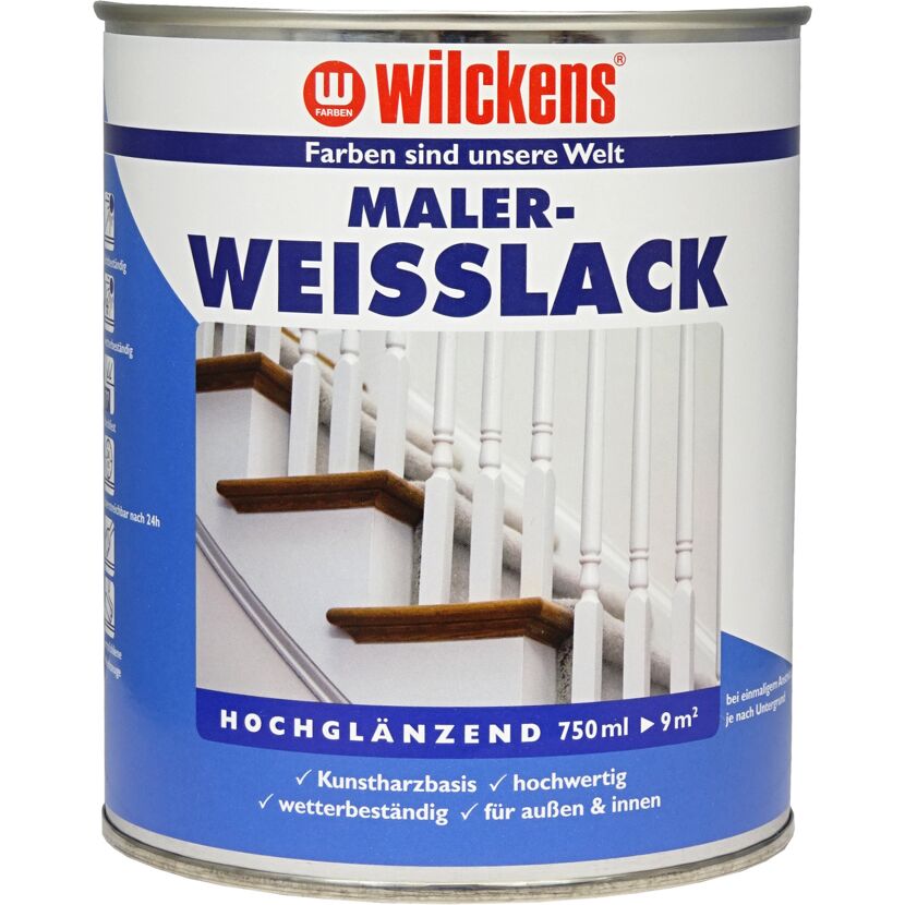 Weißlack-Dose mit Bild von weiß gestrichenen Treppengeländer