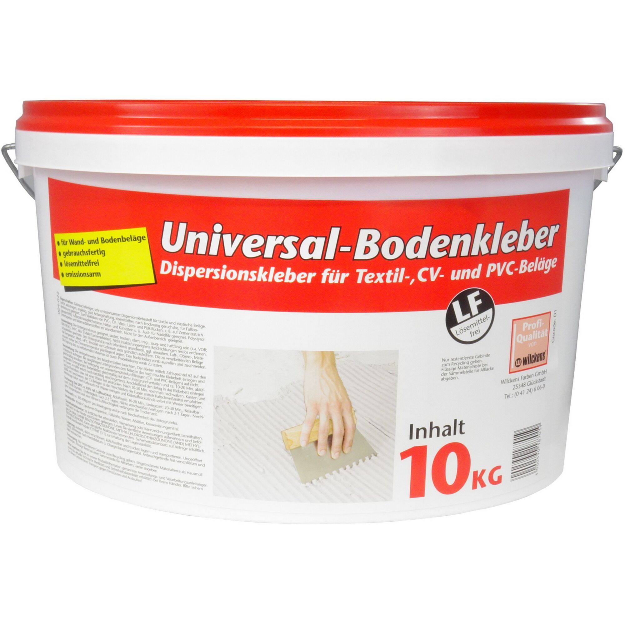 Eimer mit Universal-Bodenkleber und Zahnspachtel