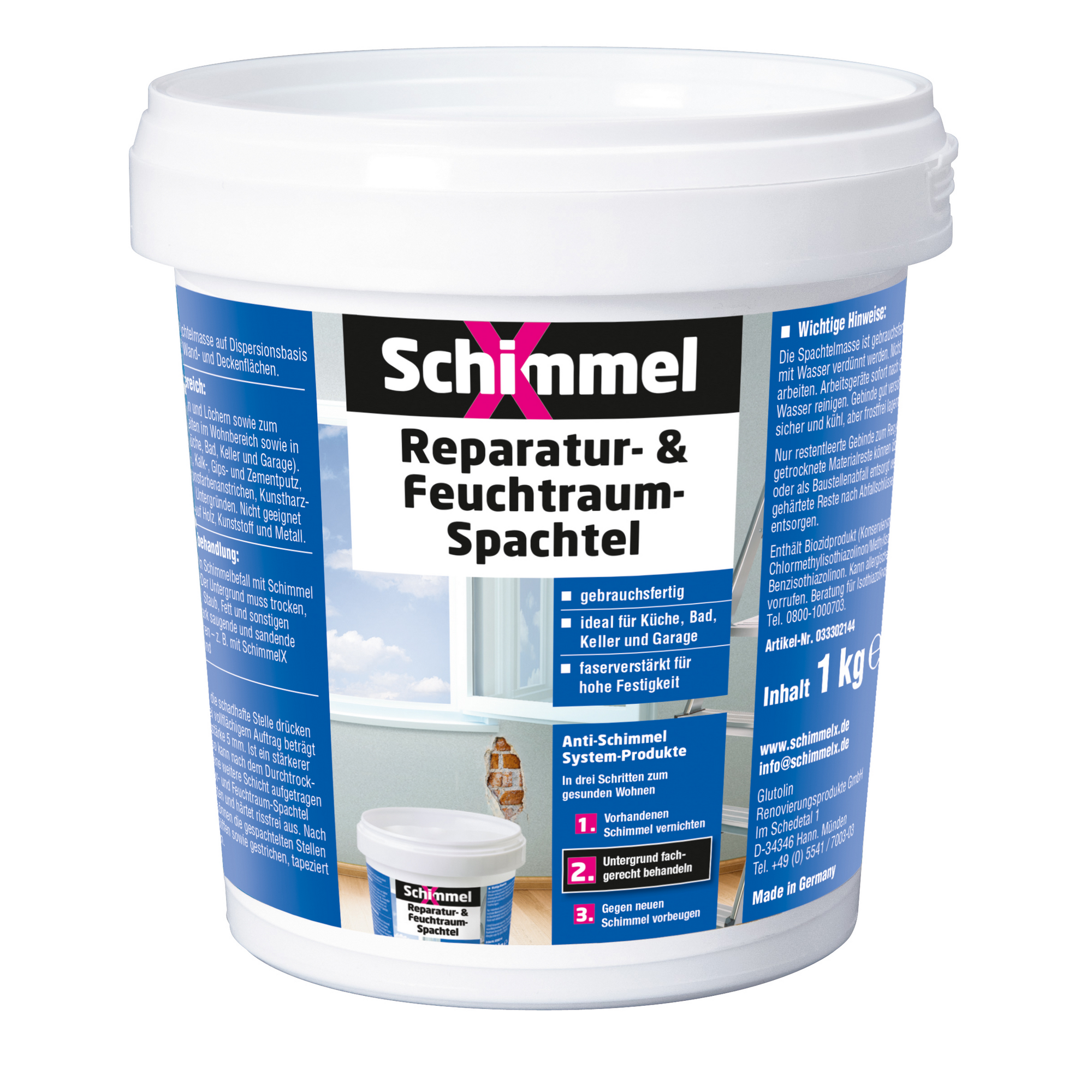 Reparatur- und Feuchtraumspachtel 'SchimmelX' weiß 1000 g + product picture