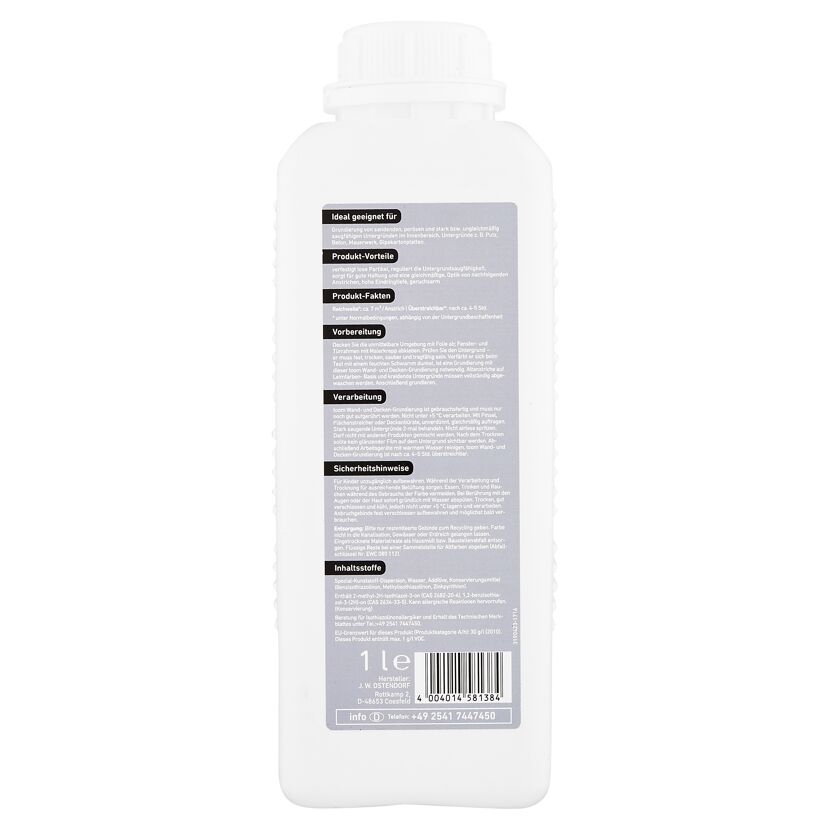 Eine Flasche toom Wand- und Decken-Grundierung transparent.
