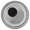 Metalldeckel einer Farbdose mit schwarzem Farbklecks.