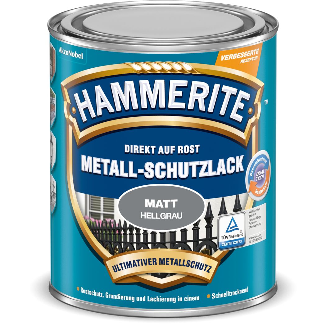 Hammerite Metall-Schutzlack, matt, hellgrau
