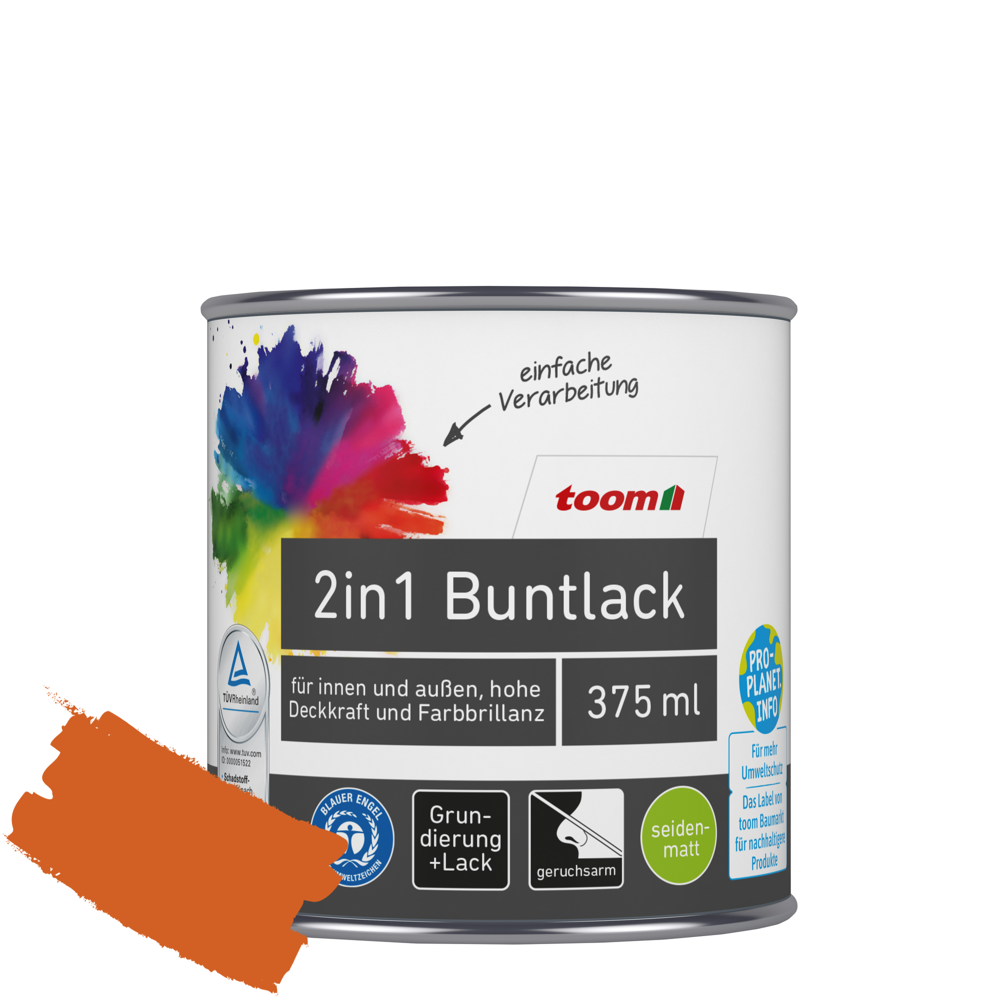 2in1 Buntlack 'Feuerglut' orange seidenmatt 375 ml + product picture