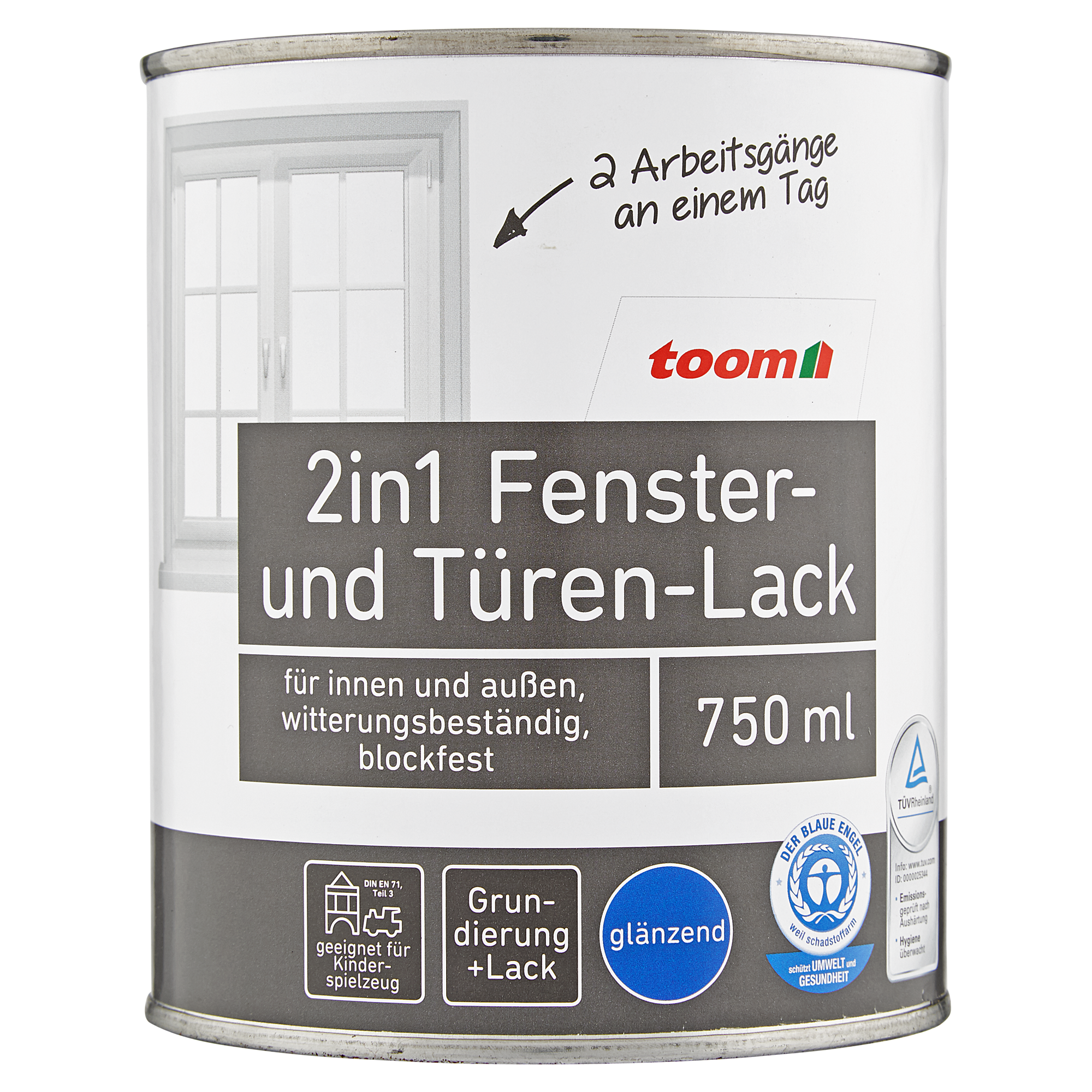 2in1 Fenster- und Türenlack weiß glänzend 750 ml + product picture