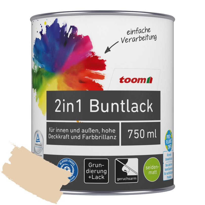 toom 2in1 Buntlack, 750 ml Dose, Farbe Sonnenstrahl
