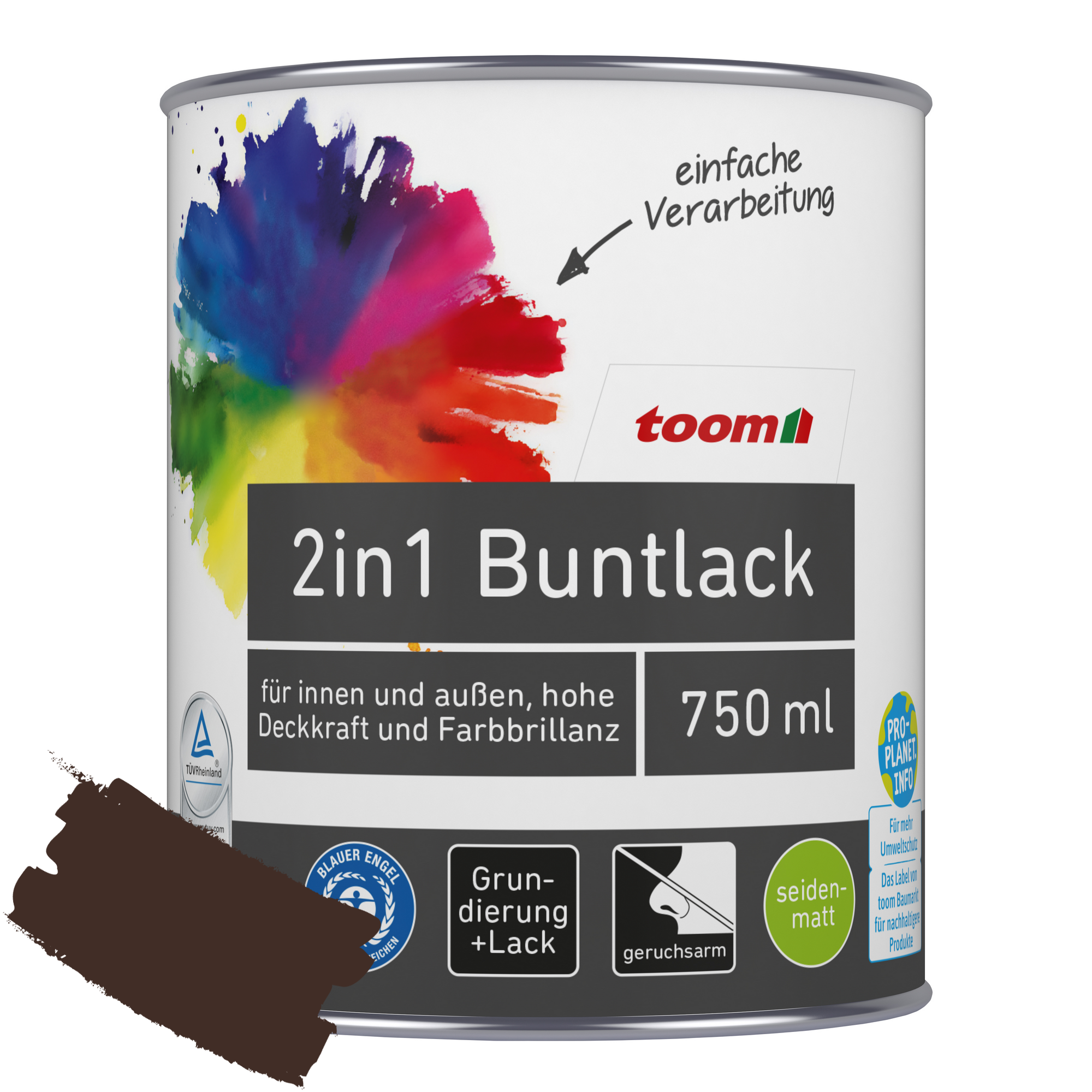 2in1 Buntlack 'Edelbraun' schokobraun seidenmatt 750 ml + product picture