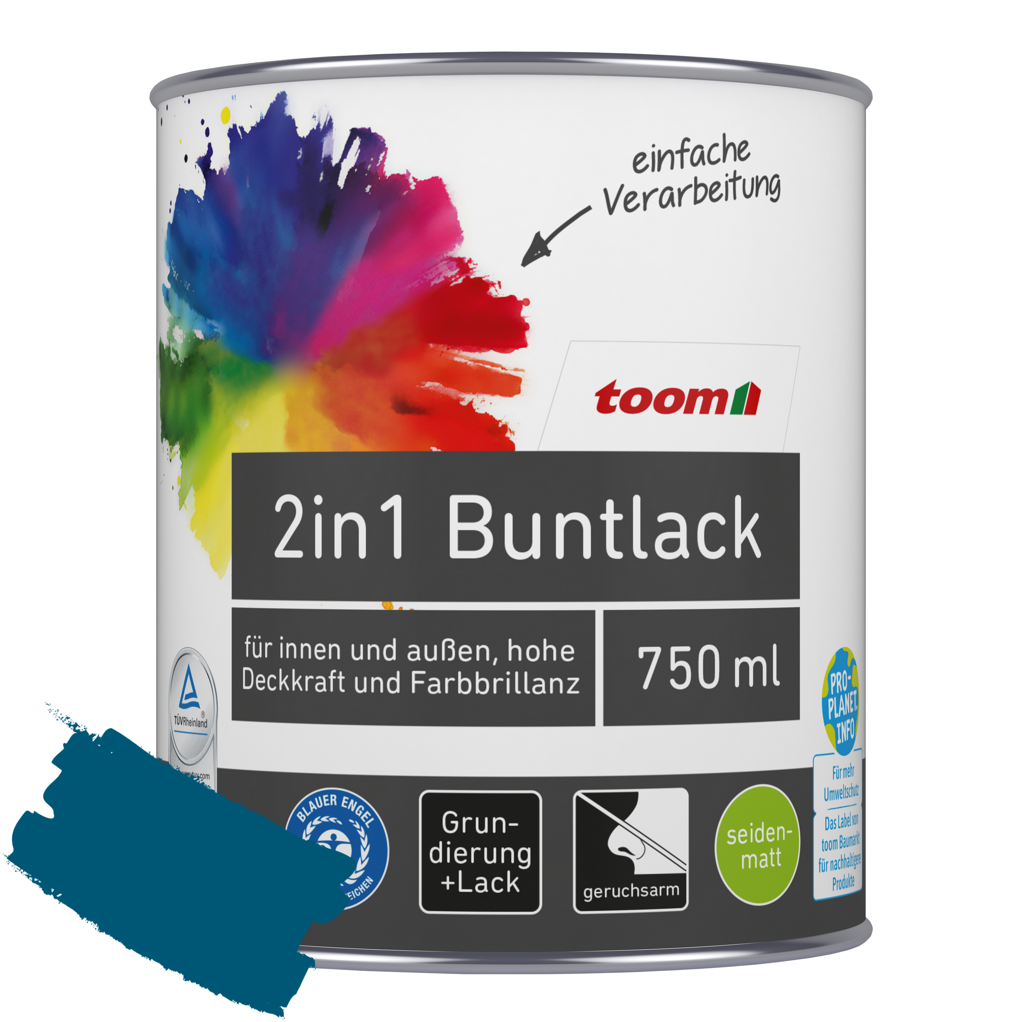 2in1 Buntlack 'Blaupause' enzianblau seidenmatt 750 ml + product picture