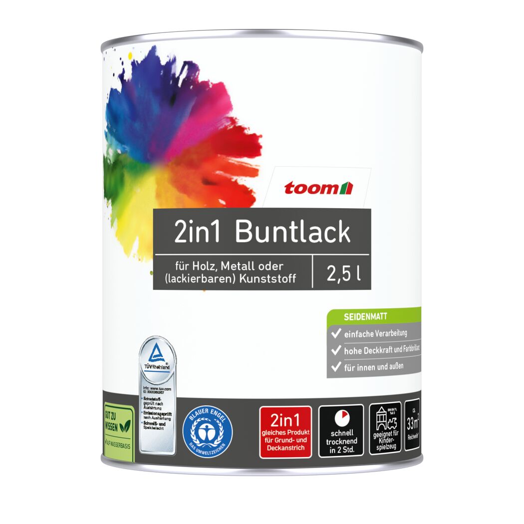 2in1 Buntlack 'Bergkristall' cremeweiß seidenmatt 2,5 l
