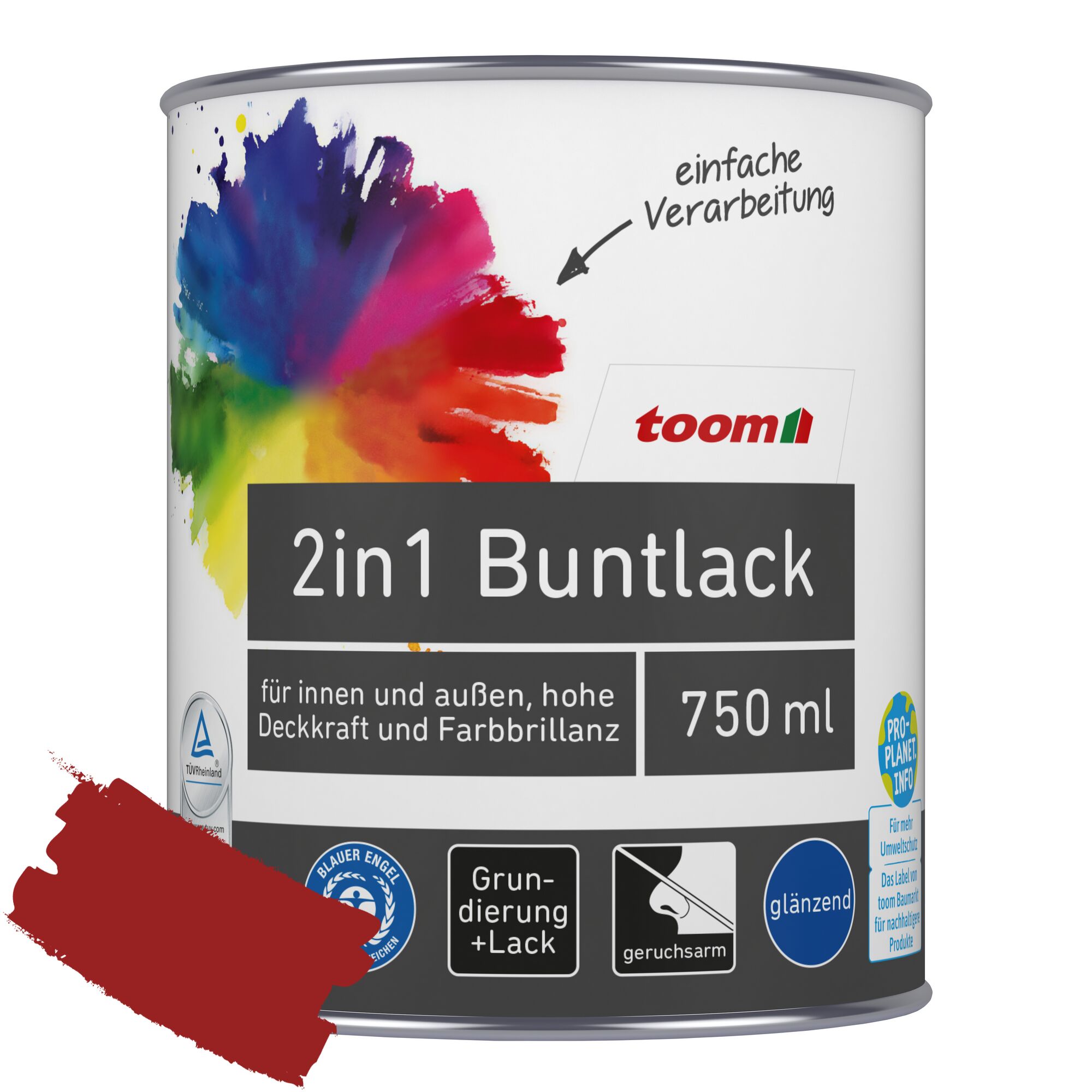 toom 2in1 Buntlack 750 ml mohnblumenrot glänzend