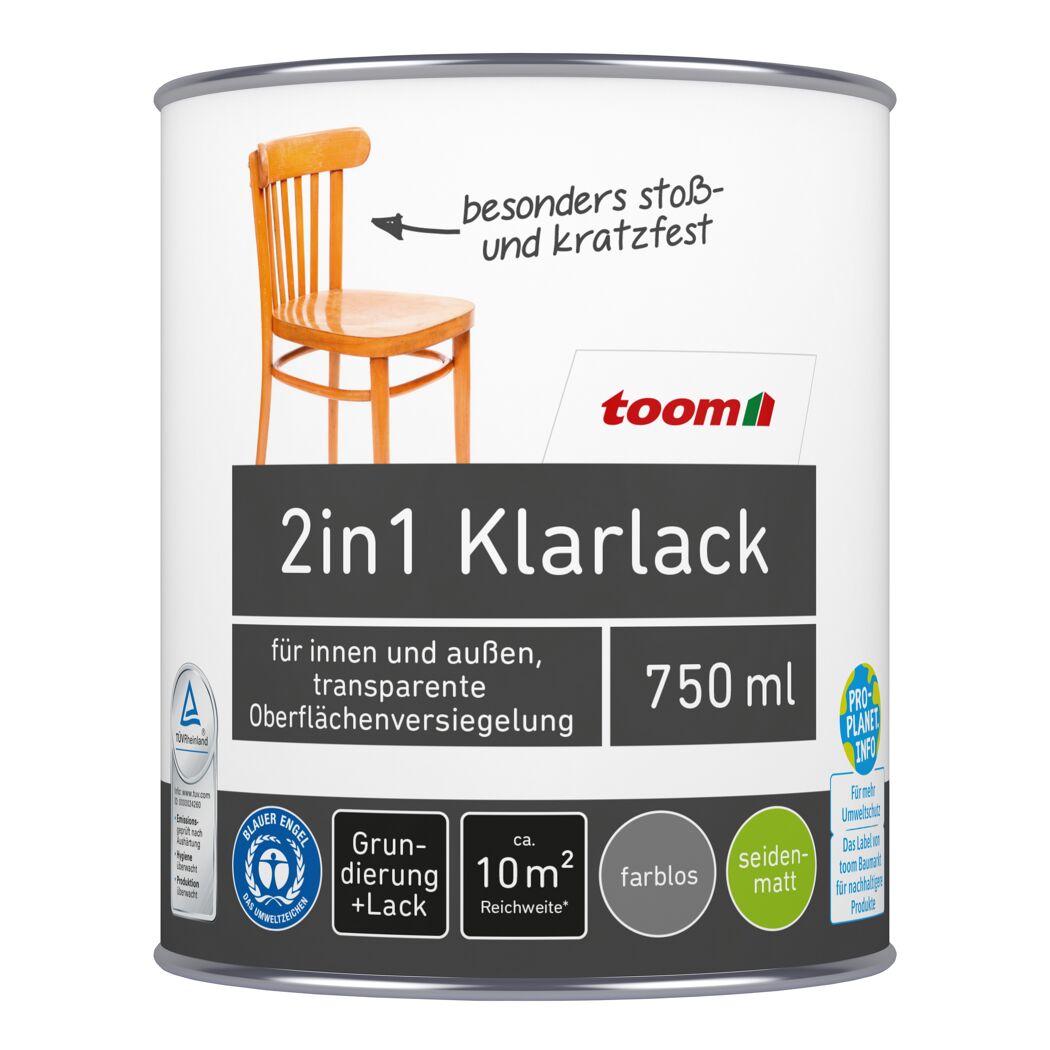 toom 2in1 Klarlack 750 ml für einen Holzstuhl