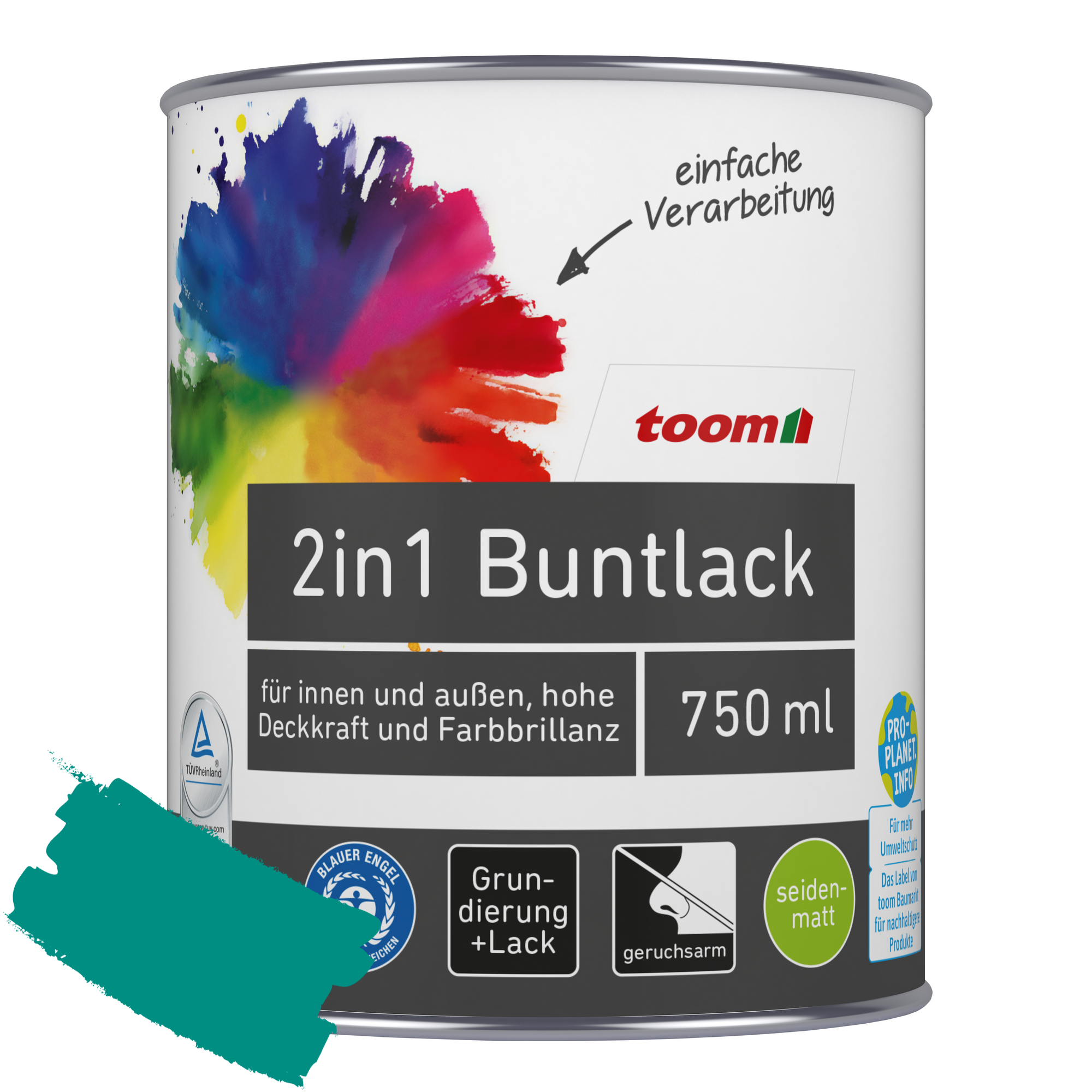 2in1 Buntlack 'Südseetraum' petrolfarben seidenmatt 750 ml + product picture