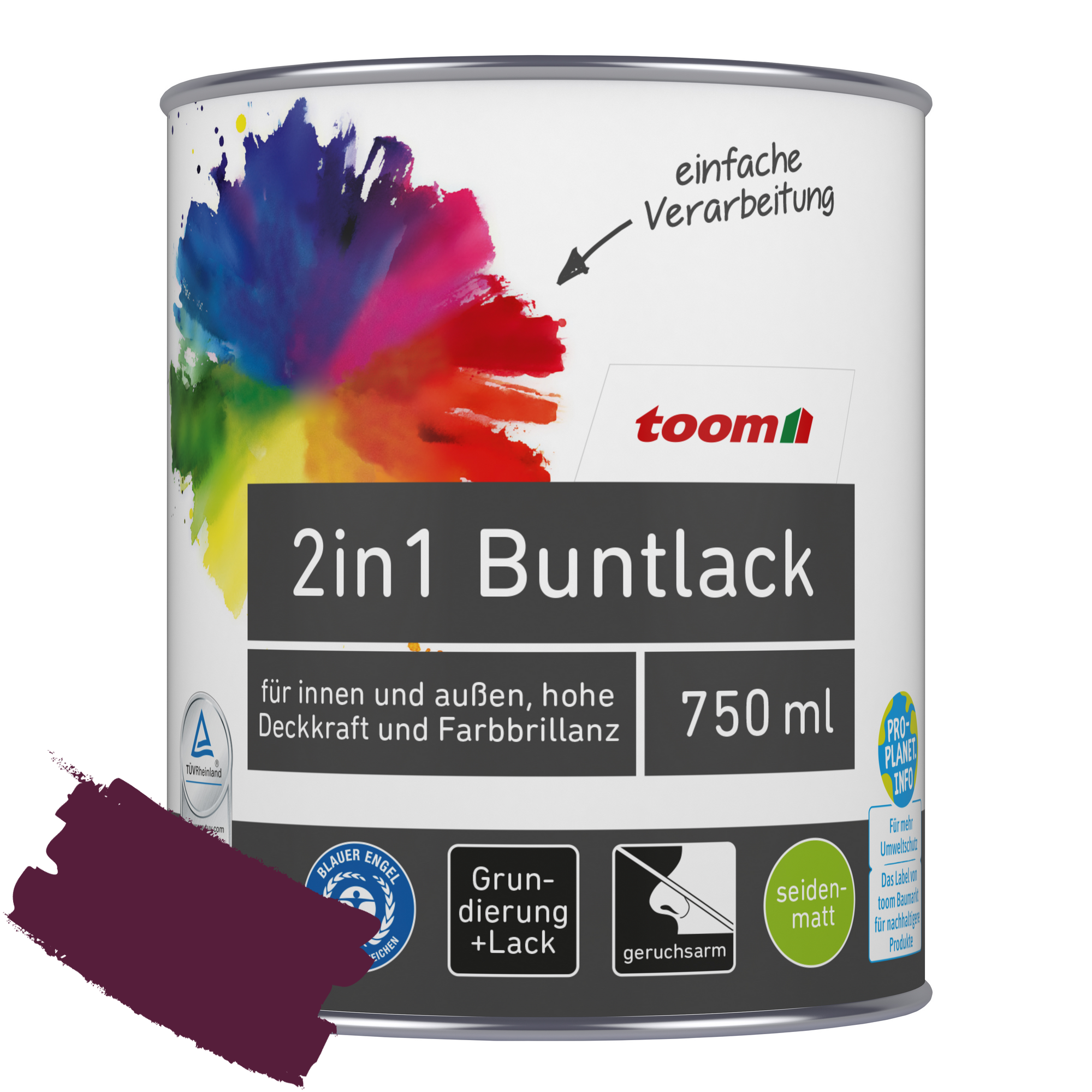 2in1 Buntlack merlotfarben seidenmatt 750 ml + product picture
