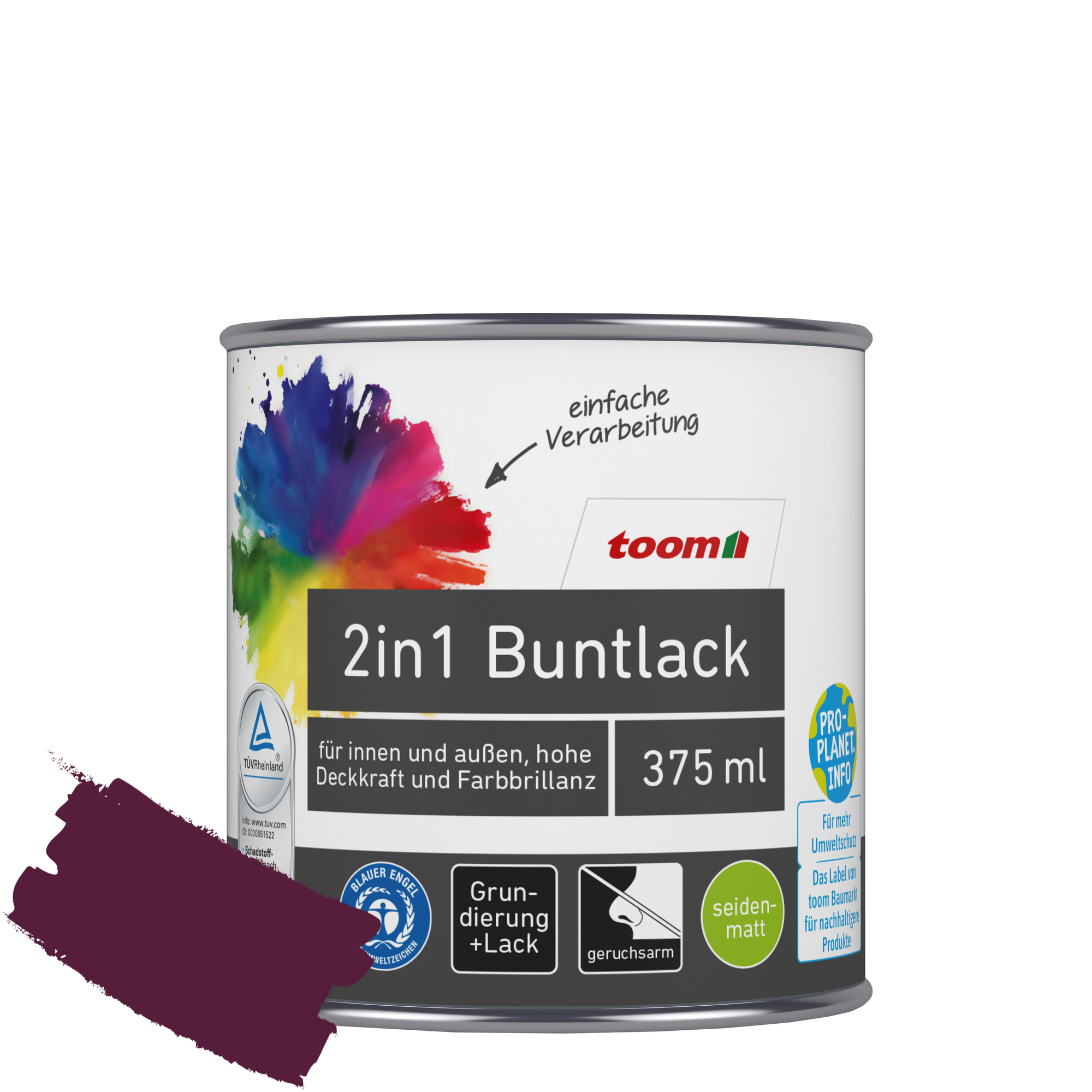 2in1 Buntlack merlotfarben seidenmatt 375 ml + product picture