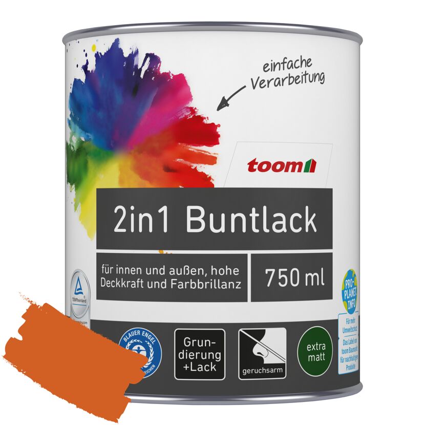 2in1 Buntlack 'Feuerglut' orange matt 750 ml