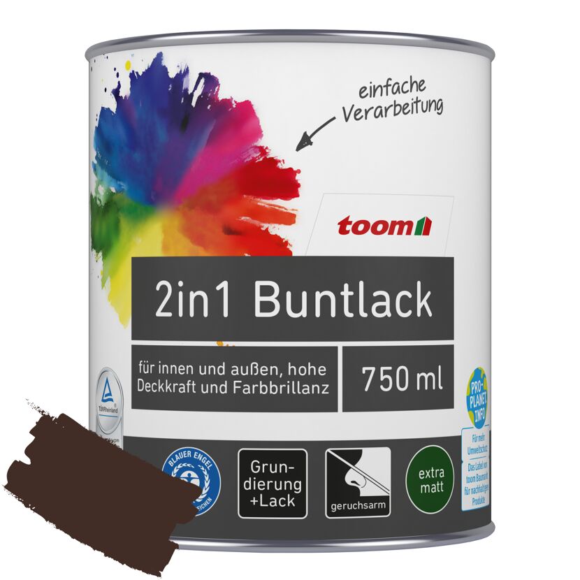 toom 2in1 Buntlack, 750 ml, Edelbraun, extra matt