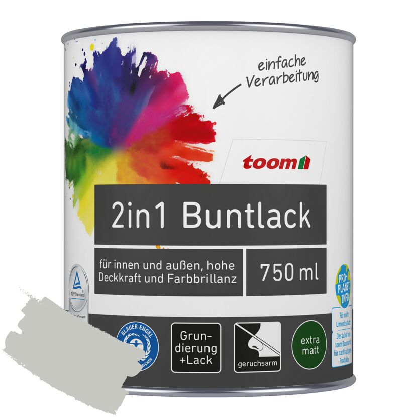 2in1 Buntlack 'Mondschein' lichtgrau matt 750 ml