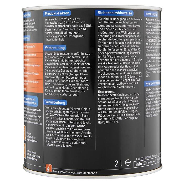 toom Premium-Weißlack hochglänzend 2000 ml