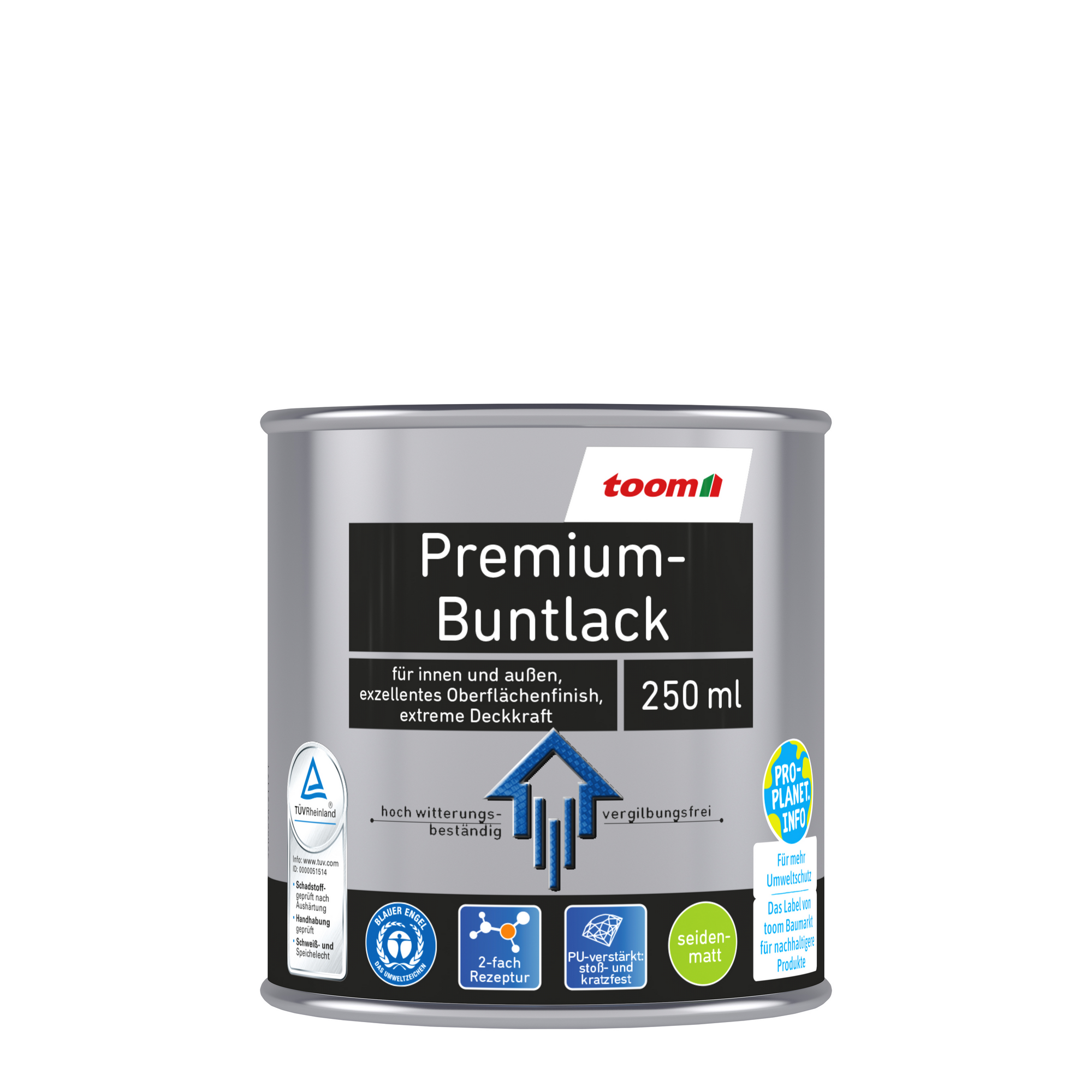 toom Premium-Buntlack pazifikblau seidenmatt 250 ml