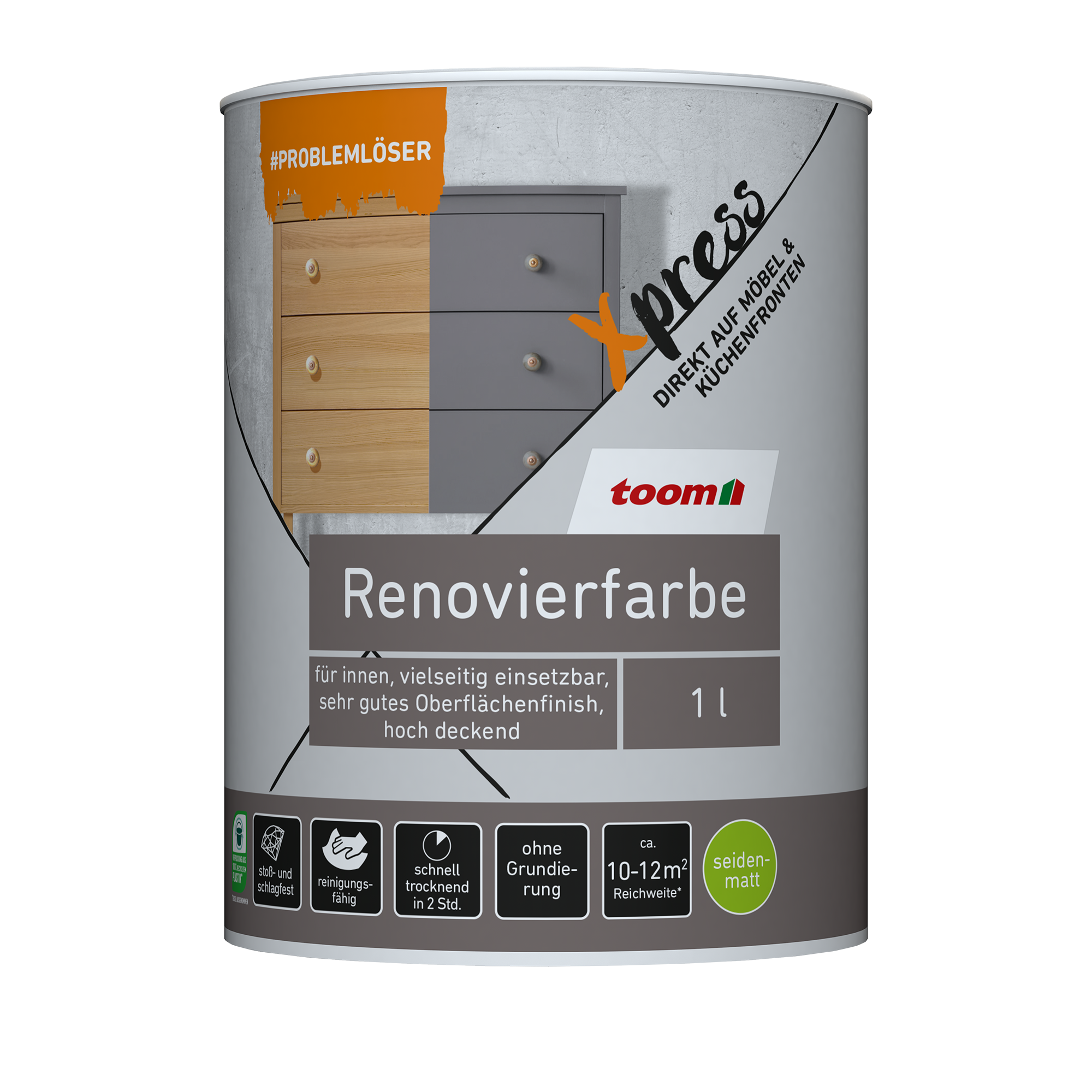 Renovierfarbe für Möbel- und Küchenfronten steingrau seidenmatt 1 l + product picture