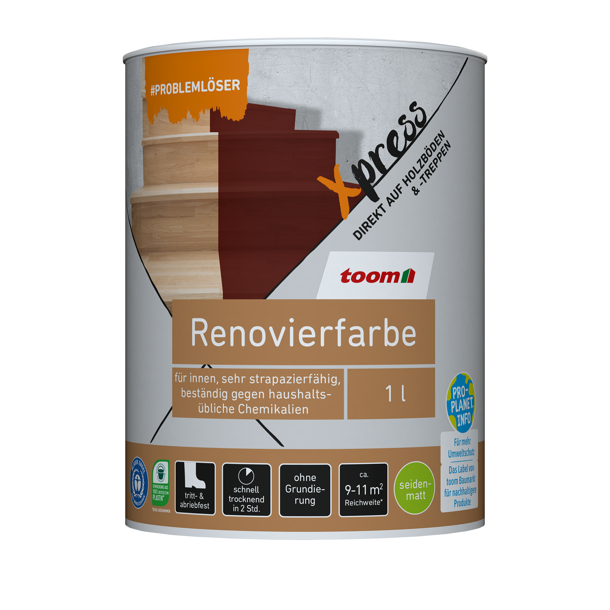 Renovierfarbe für Holzböden- und Treppen betongrau seidenmatt 1 l + product picture