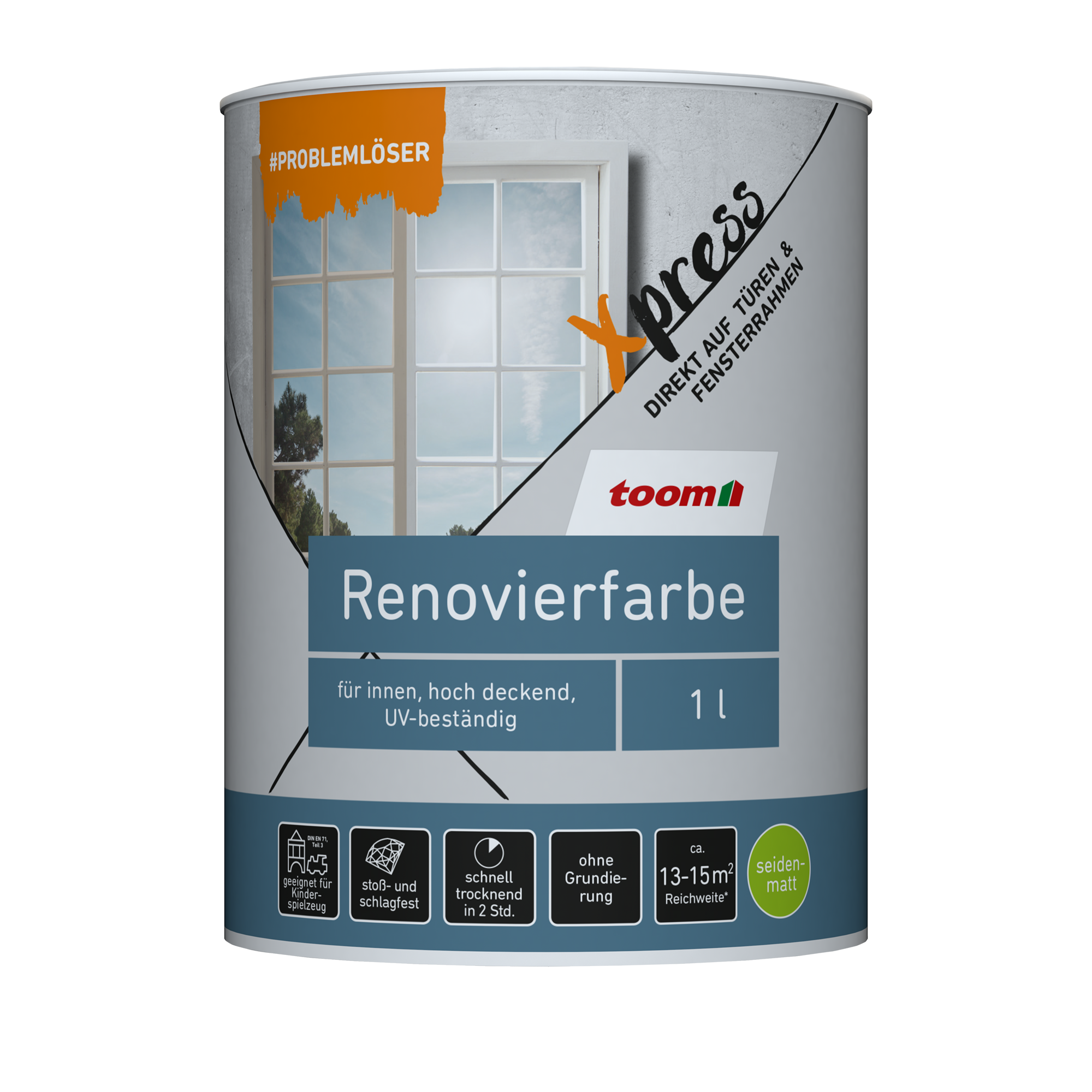 Renovierfarbe für Fenster und Türen weiß seidenmatt 1 l + product picture