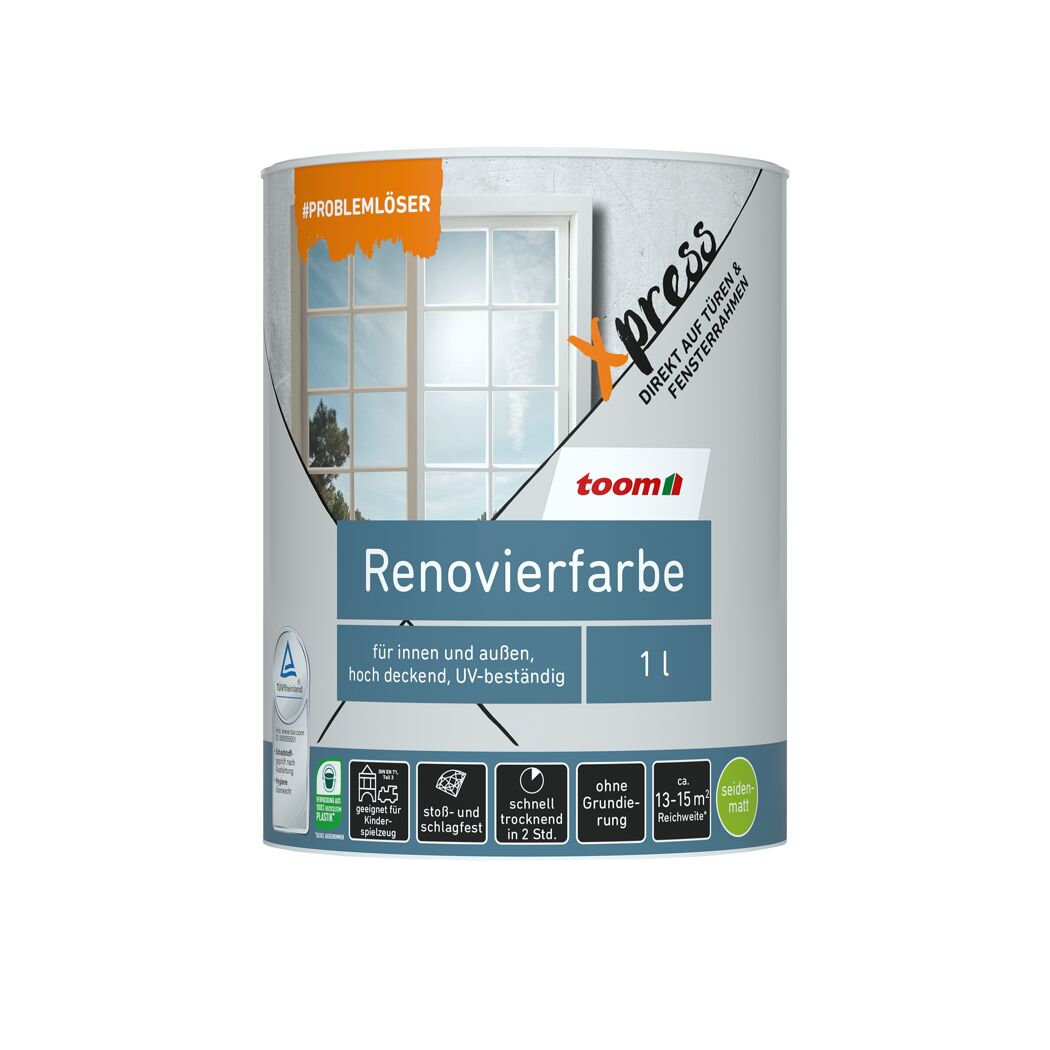 Renovierfarbe für Fenster und Türen lichtgrau seidenmatt 1 l