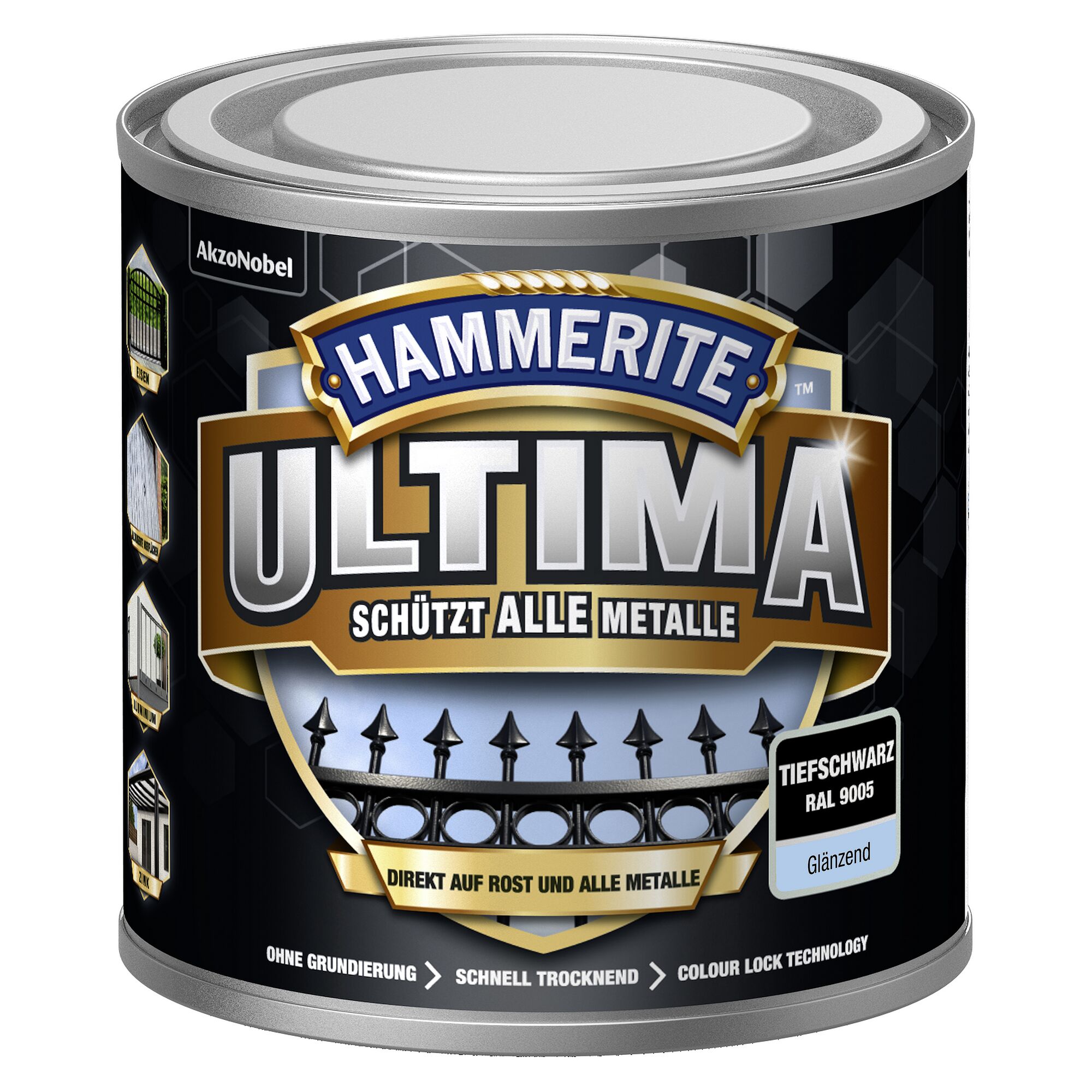 Hammerite Ultima Metallschutzlack Tiefschwarz glänzend