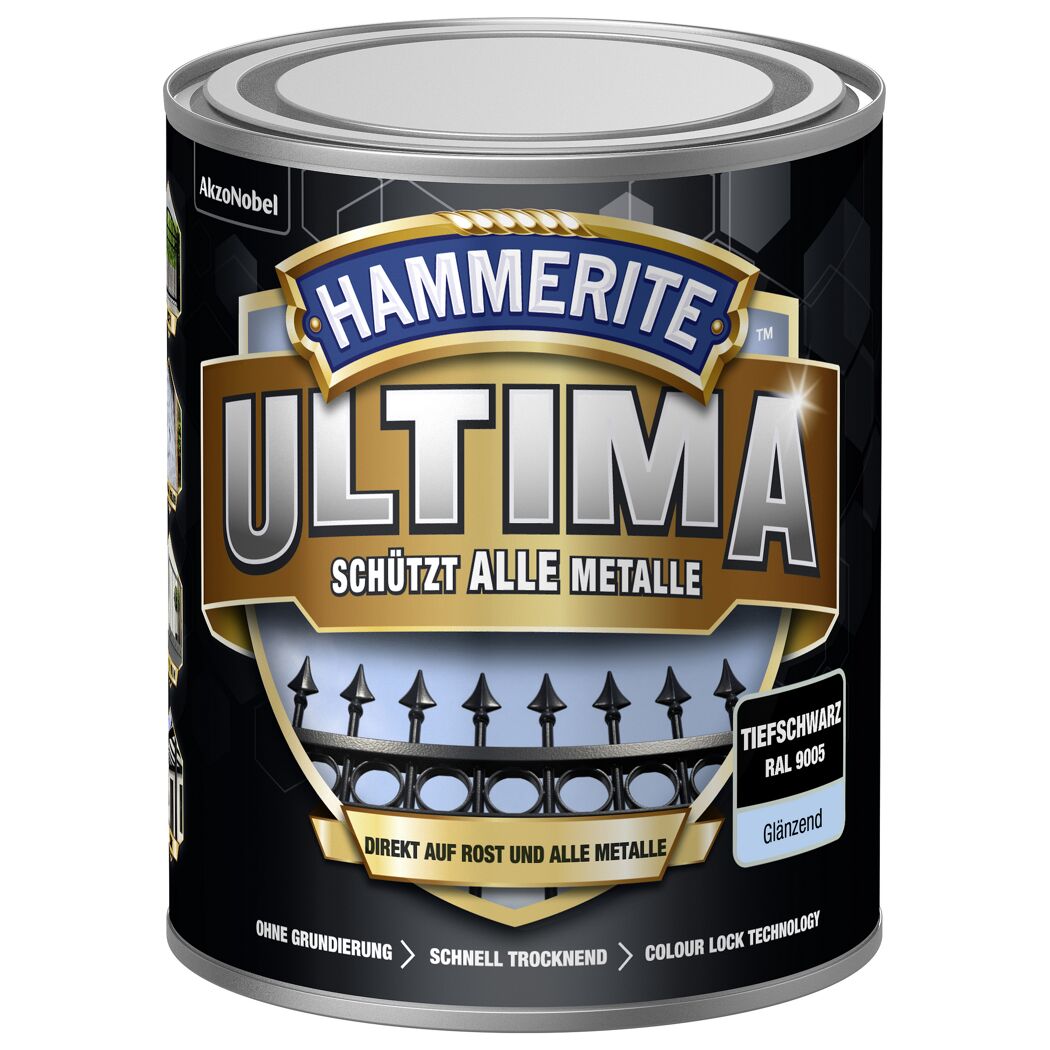Hammerite Ultima Metallschutzlack Tiefschwarz glänzend