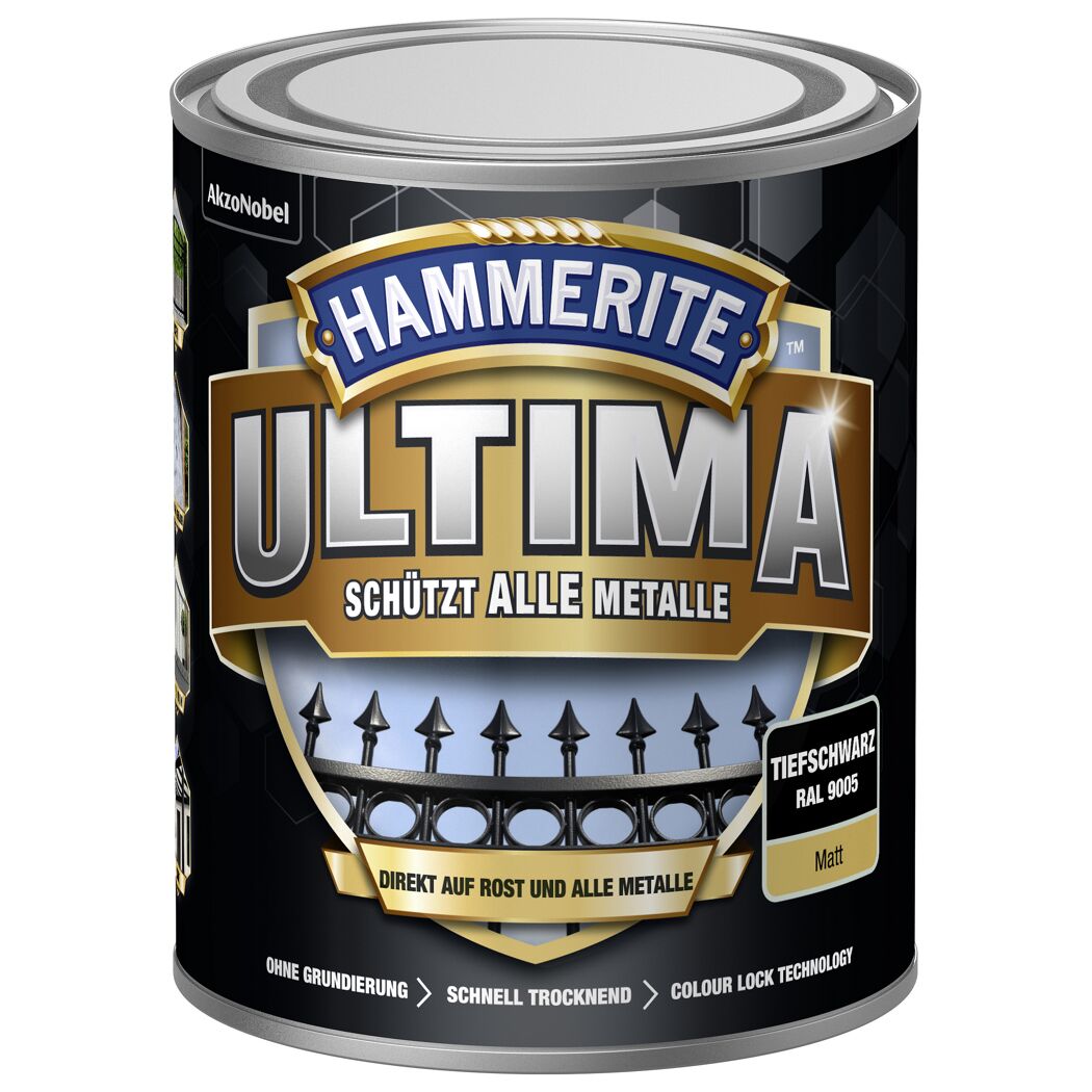 Hammerite Ultima Metallschutzlack, tiefschwarz, matt