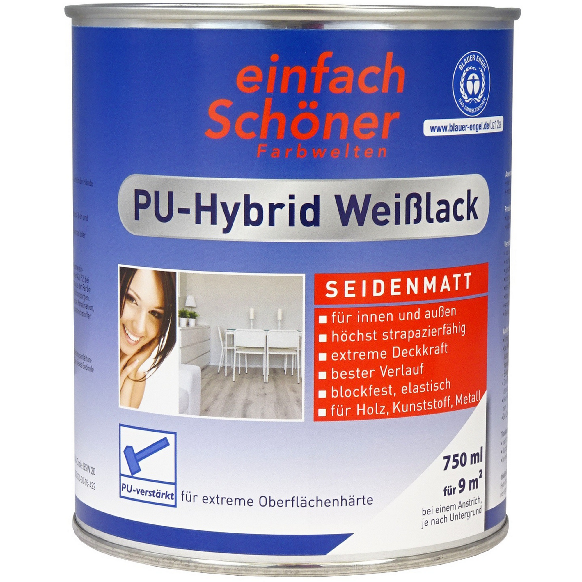 PU-Hybrid Weißlack seidenmatt 750 ml + product picture