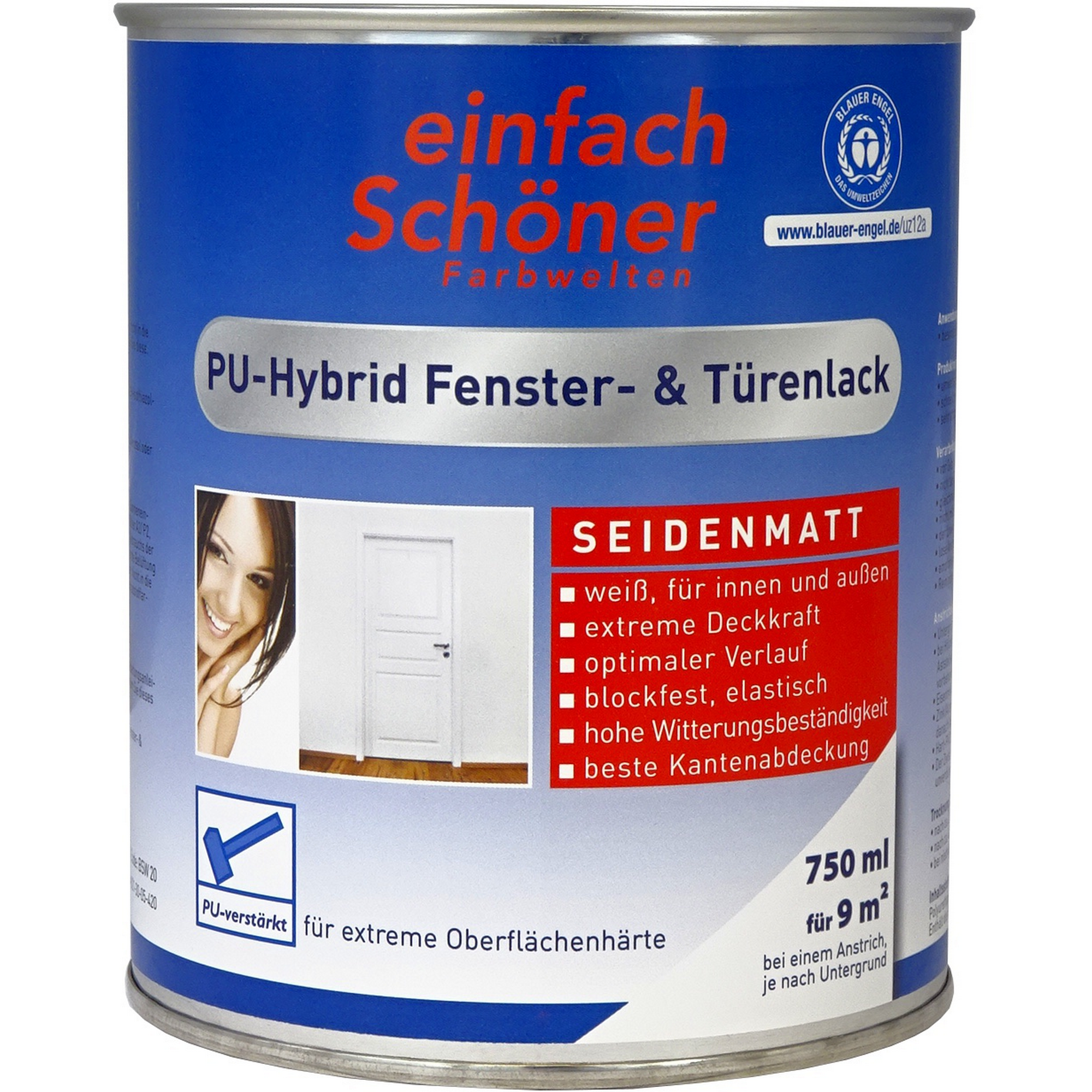 PU-Hybrid Fenster- & Türenlack weiß seidenmatt 750 ml + product picture