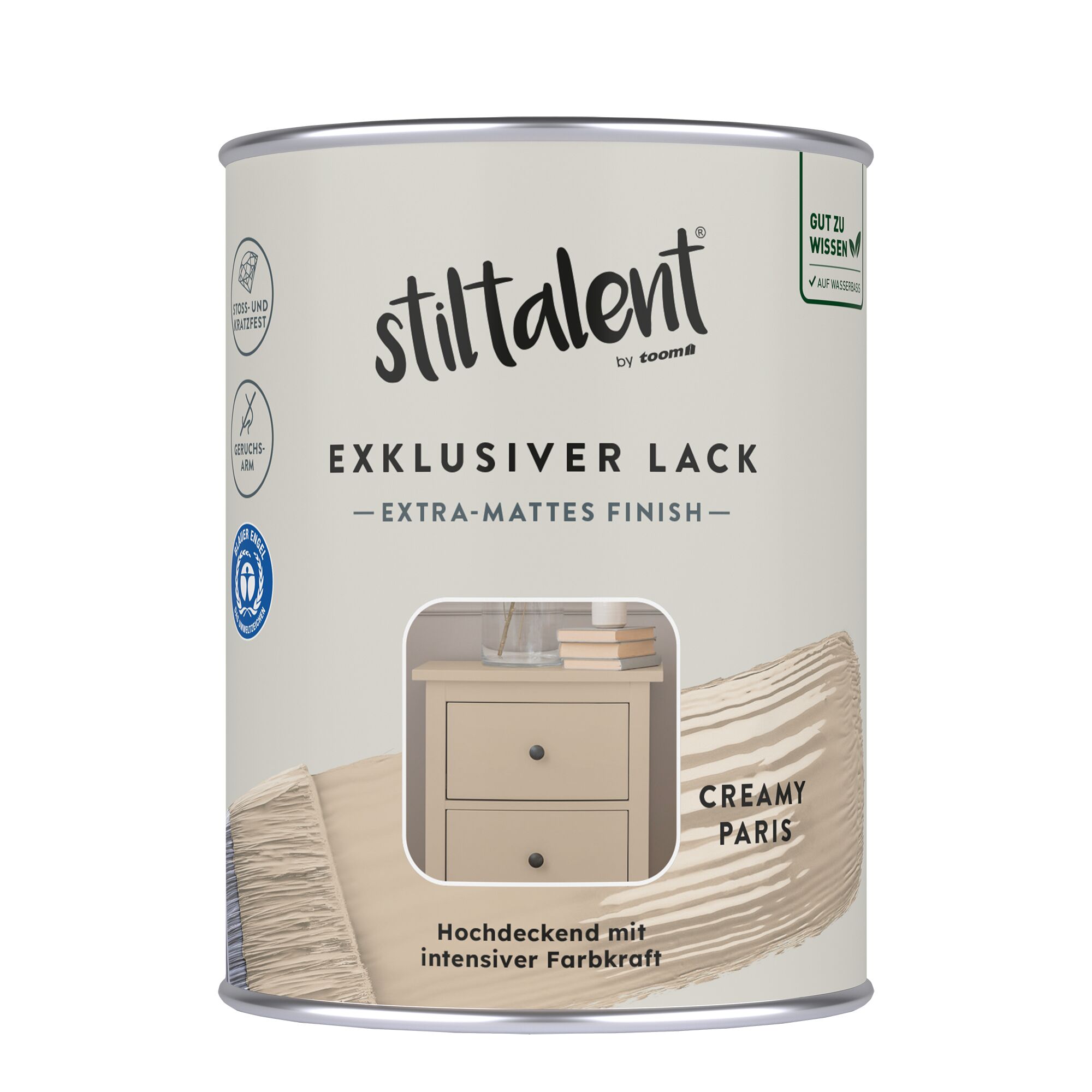 Cremfarbener Lack mit Pinsel