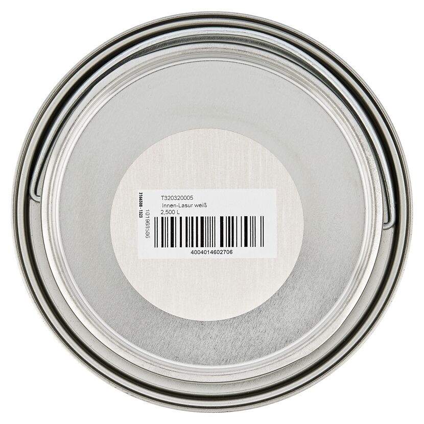 Metalldeckel einer Farbdose mit Etikett.