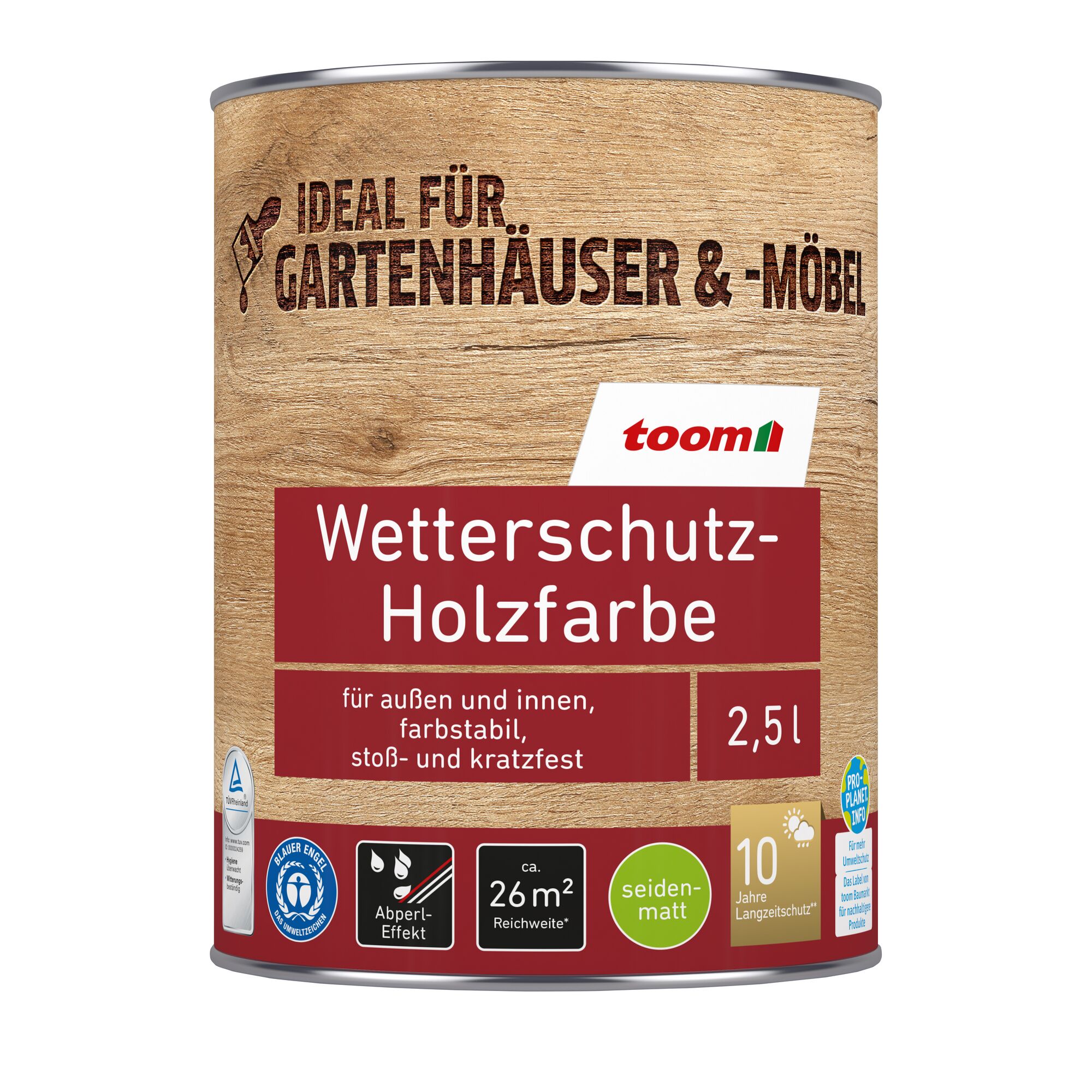 Wetterschutz-Holzfarbe von toom im Holzeffekt