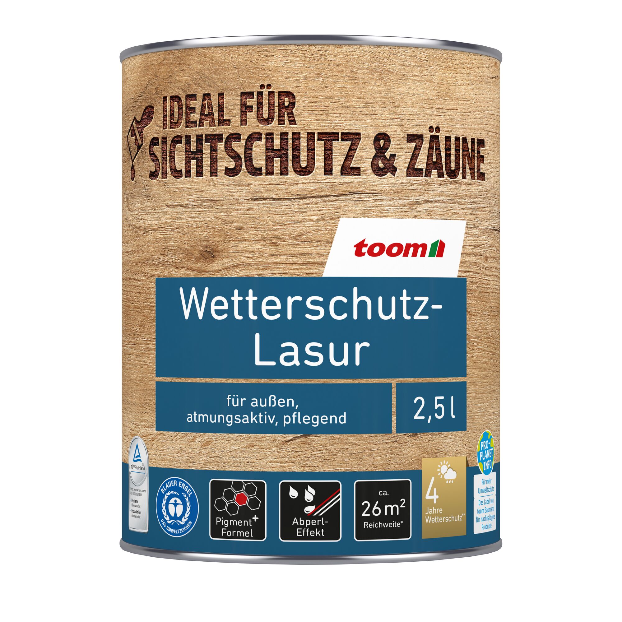 Wetterschutzlasur von toom im Holzeffekt