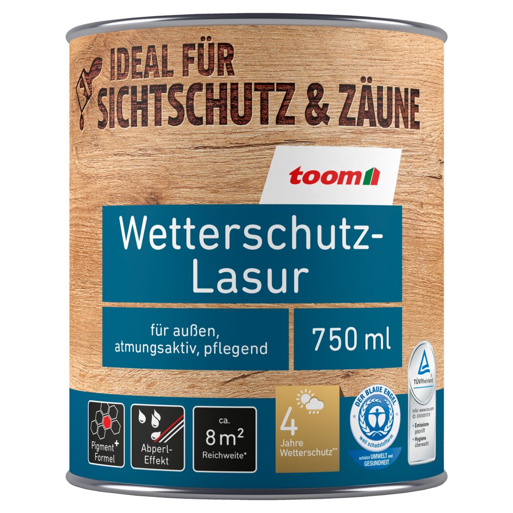 Wetterschutz-Lasur von toom im Holzeffekt