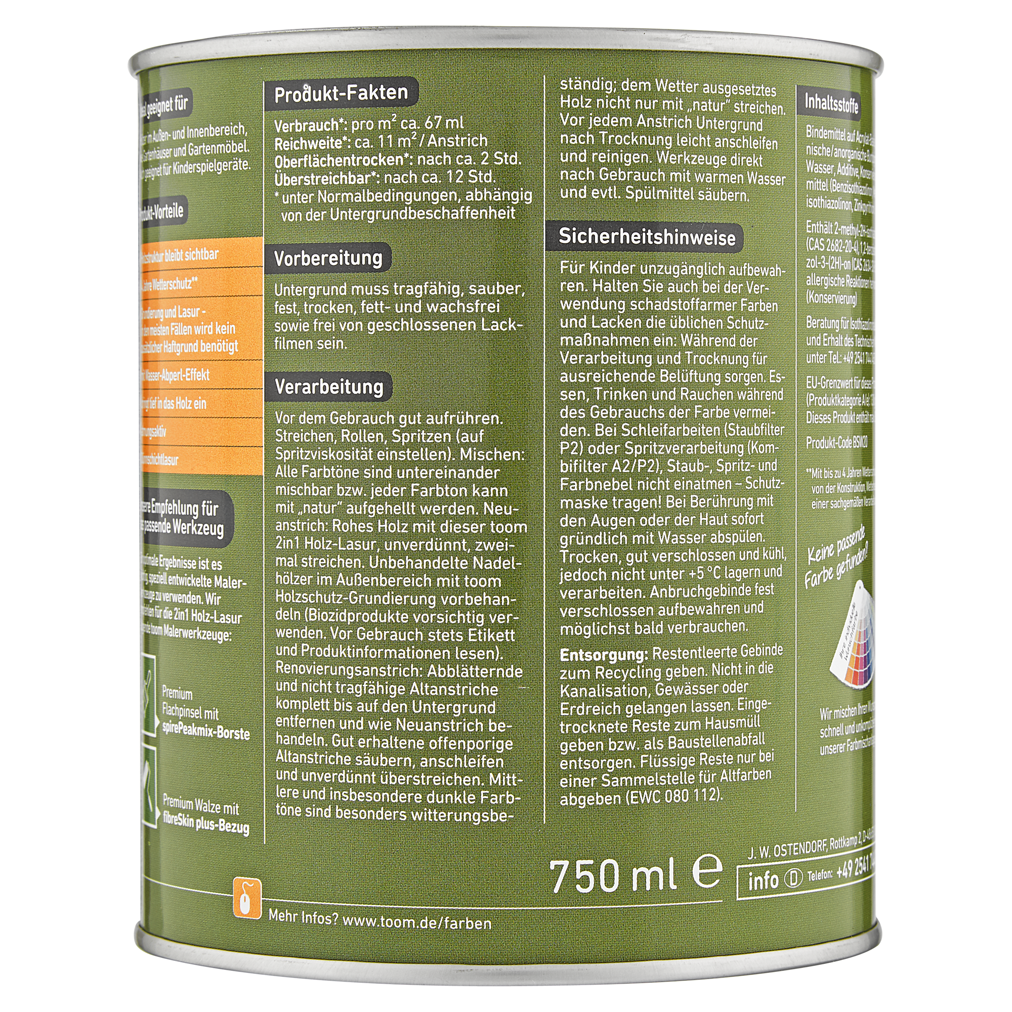 2in1 Holzlasur kastanienfarben 750 ml