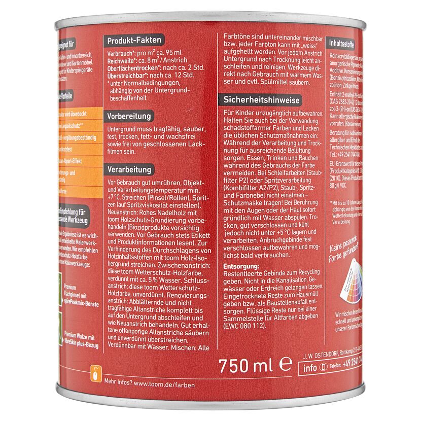 Dose mit toom Wetterschutz-Holzfarbe, 750 ml