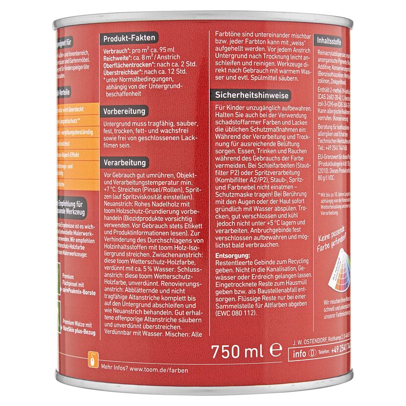 toom Wetterschutz-Holzfarbe 750 ml Dose