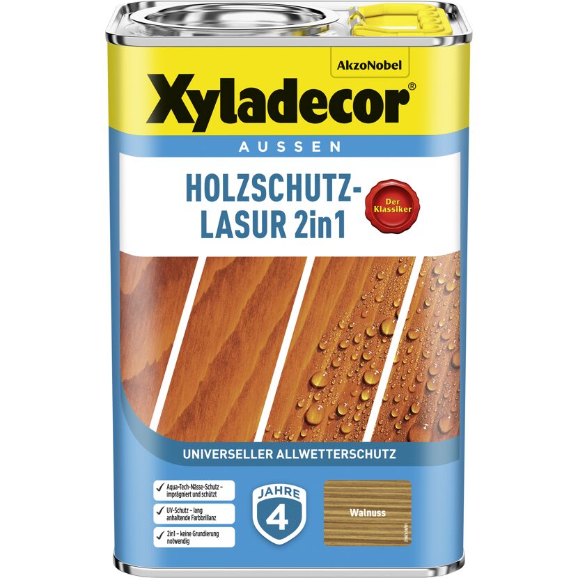 Xyladecor Holzschutz-Lasur 2in1, Nussbaum, 4 Jahre Wetterschutz