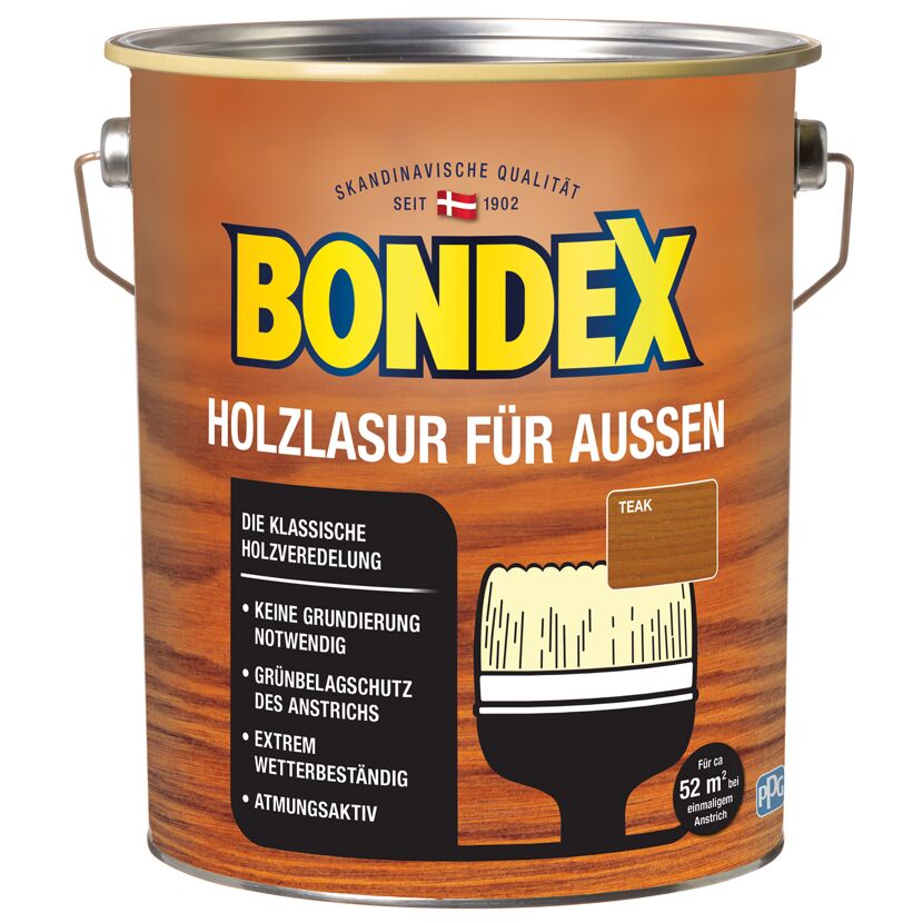Bondex Holzlasur Teak im Metall-Eimer mit Pinsel
