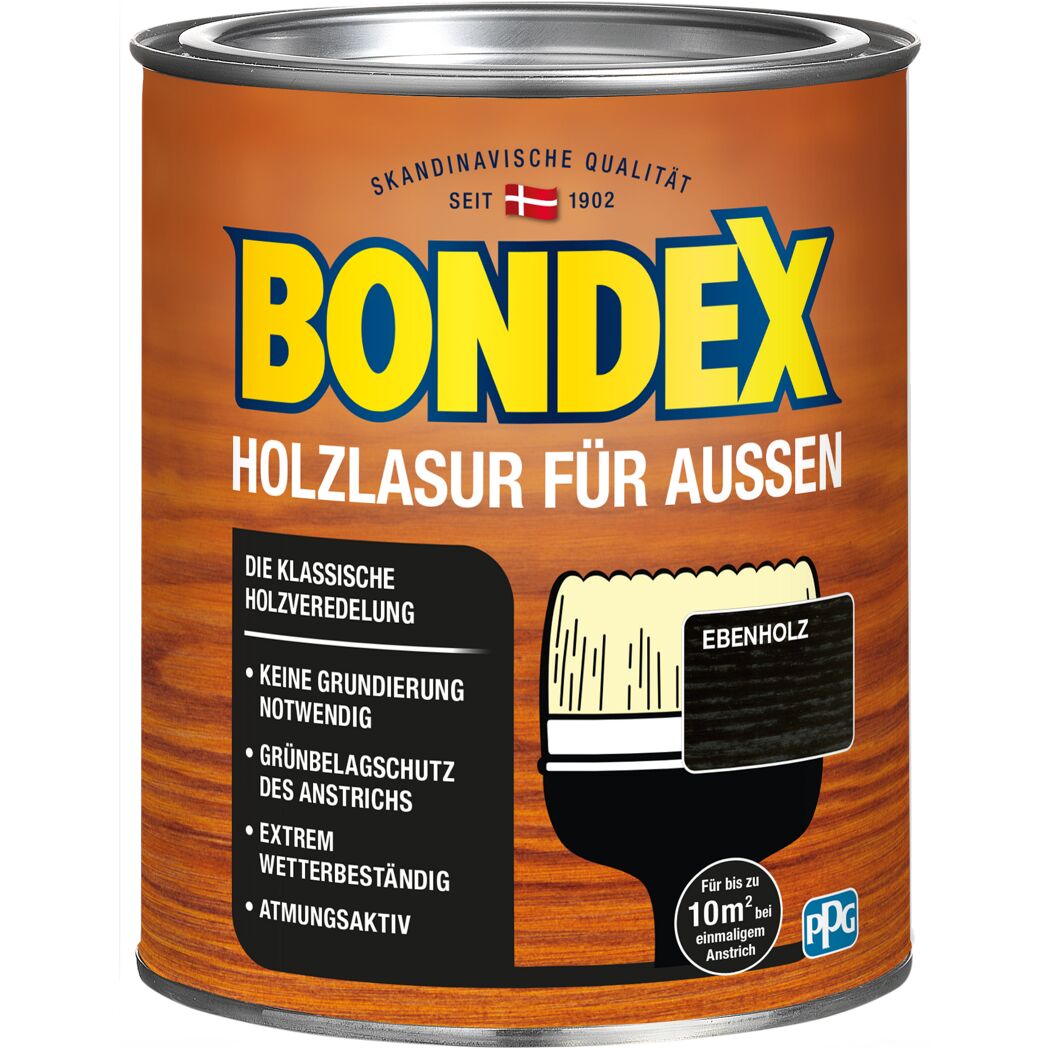 Bondex Holzlasur Ebenholz für außen, Dose mit Pinsel