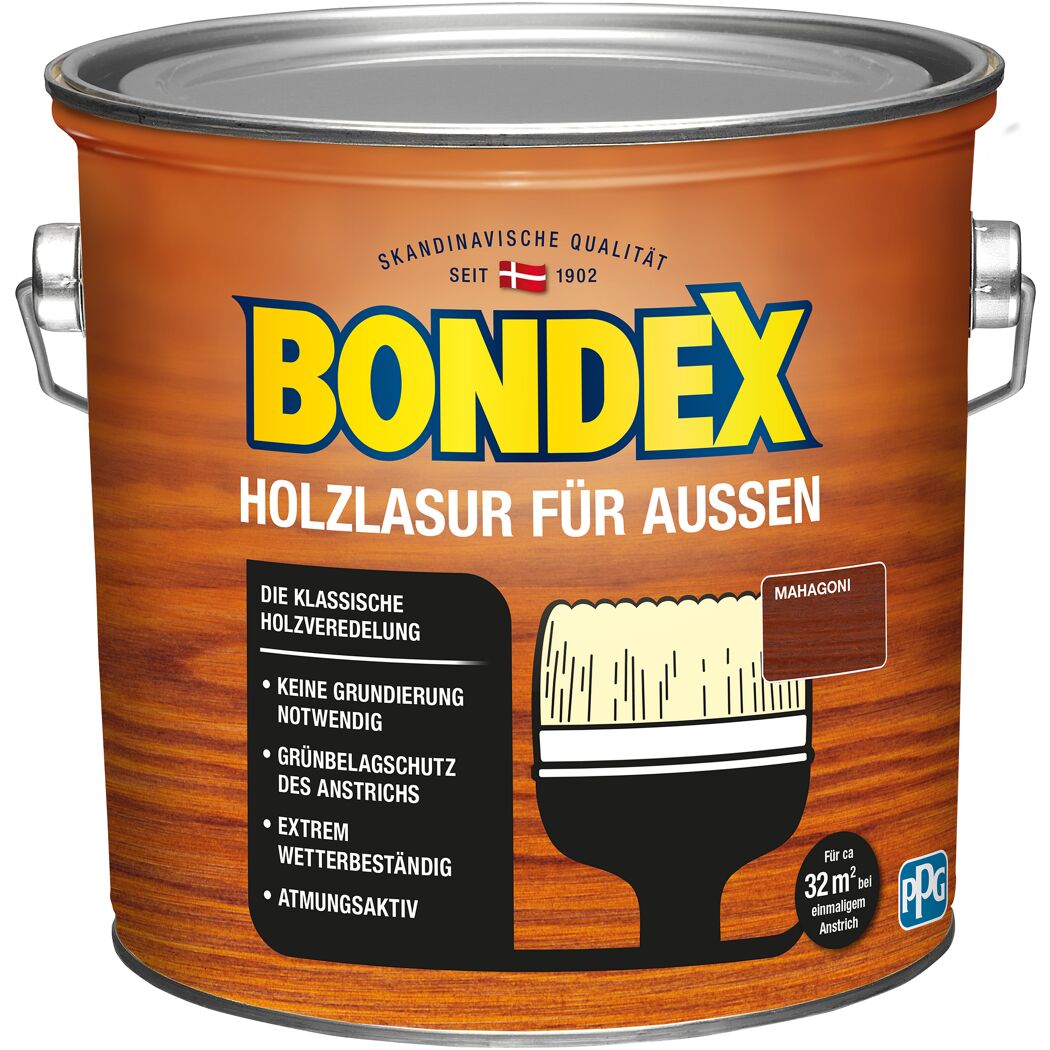 Bondex Holzlasur Mahagoni im Metallbehälter mit Pinsel