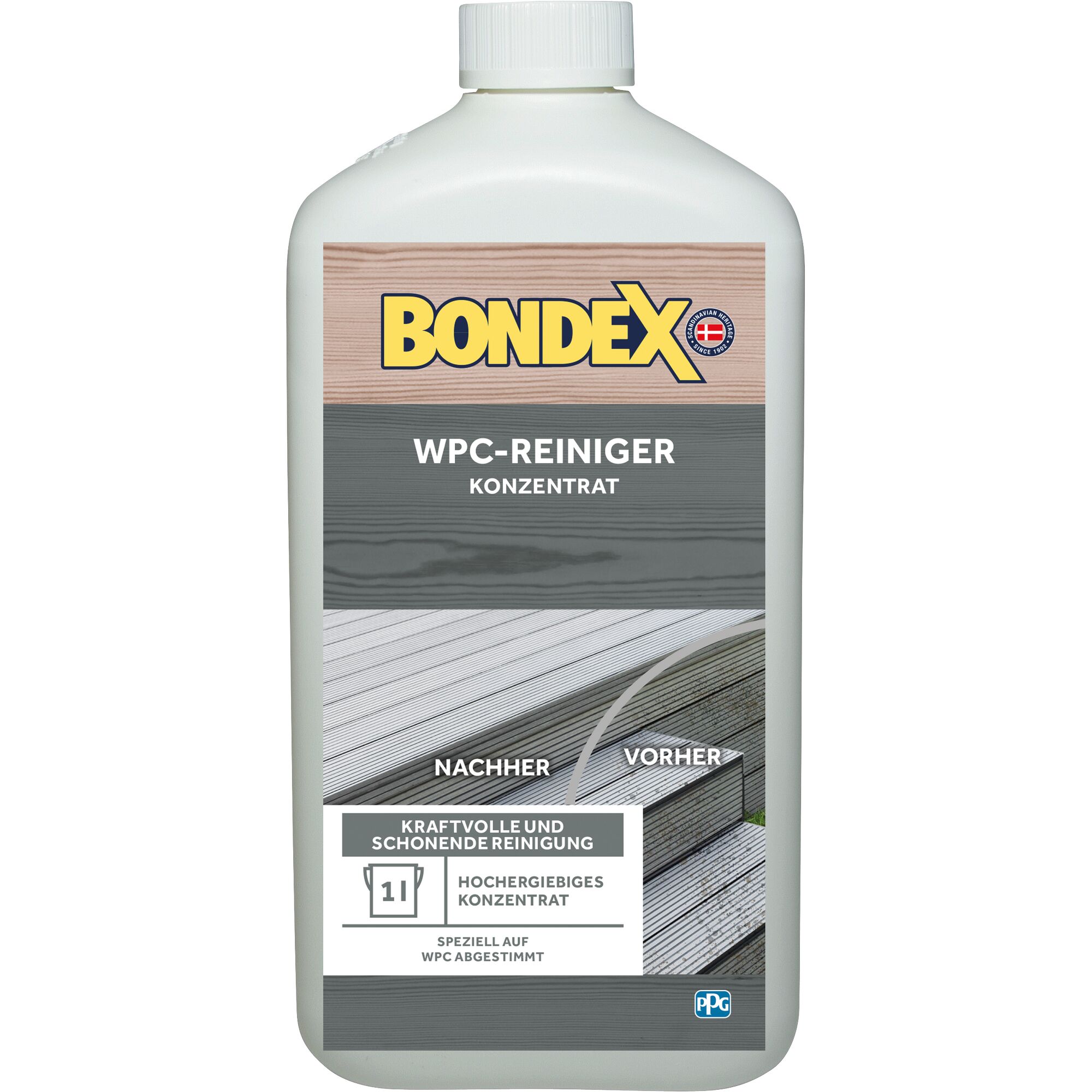 Bondex WPC-Reiniger Konzentrat, vorher-nachher Vergleich