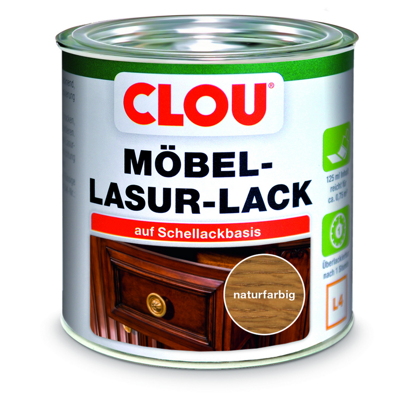 Dose CLOU Möbel-Lasur-Lack naturfarbig auf Schellackbasis
