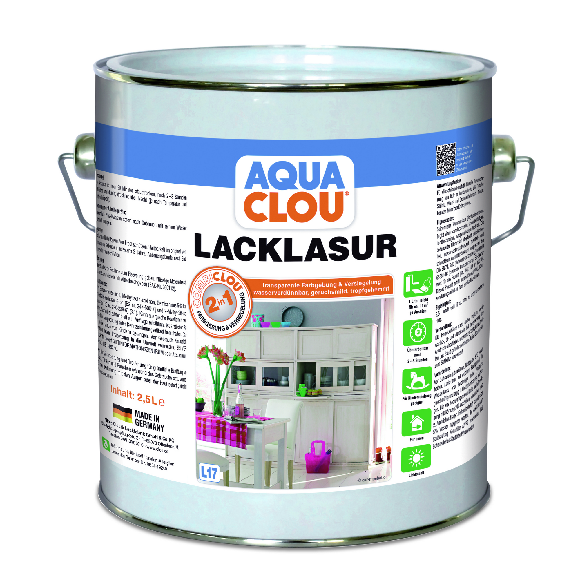 Clou Combi-Lacklasur 'Aqua L17' weiß 2,5 l ǀ toom Baumarkt