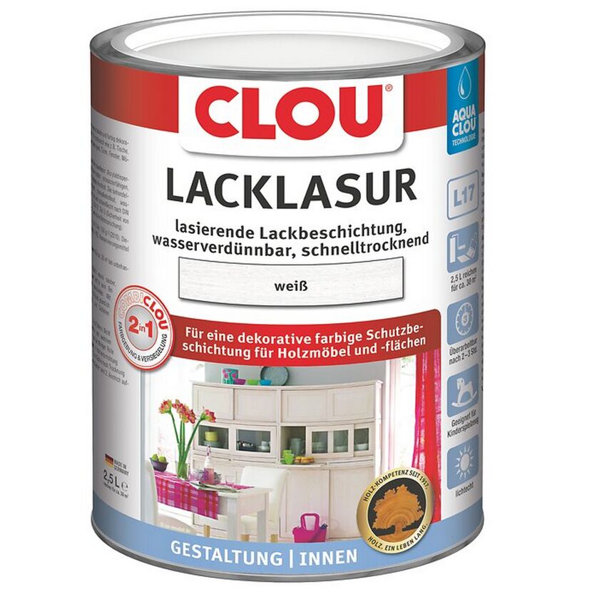 Weiße CLOU Lacklasur auf einer Dose