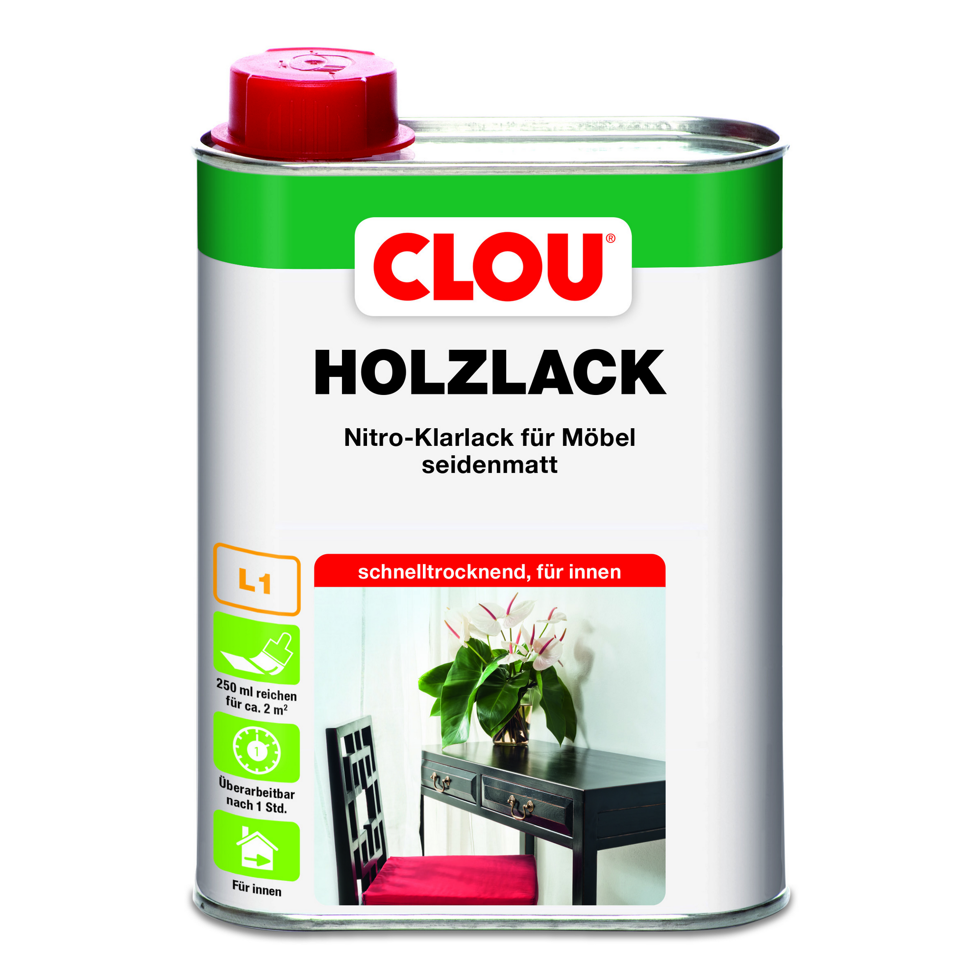 Holzlack transparent seidenmatt 250 ml + product picture