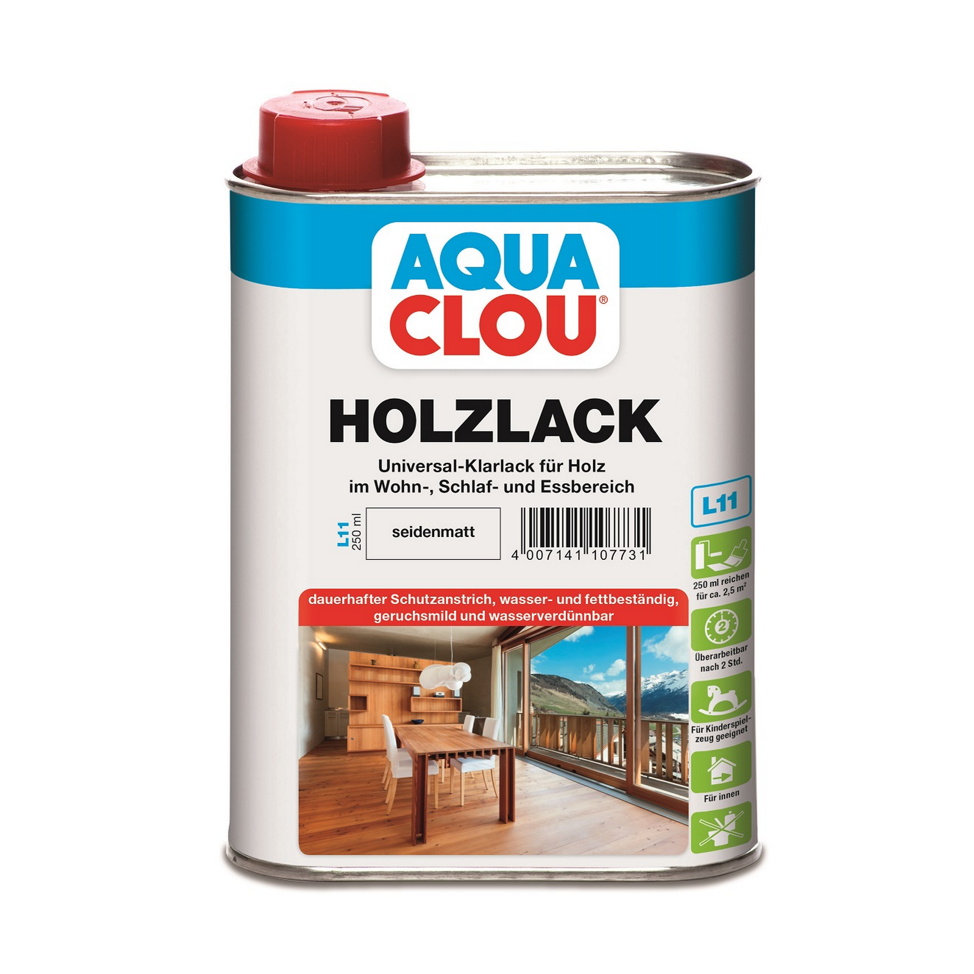Holzlack transparent seidenmatt 250 ml + product picture